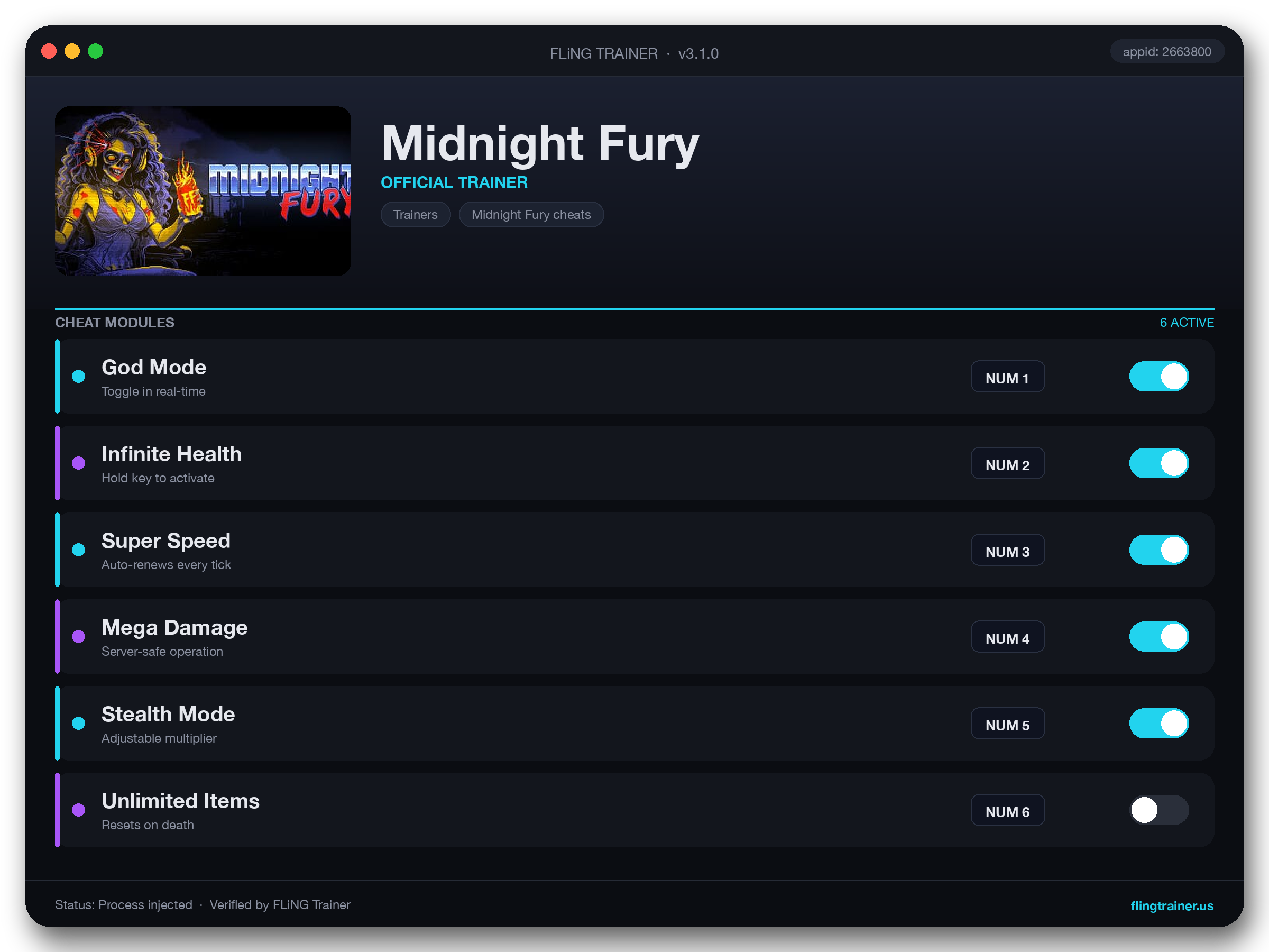 Midnight Fury Trainer interface