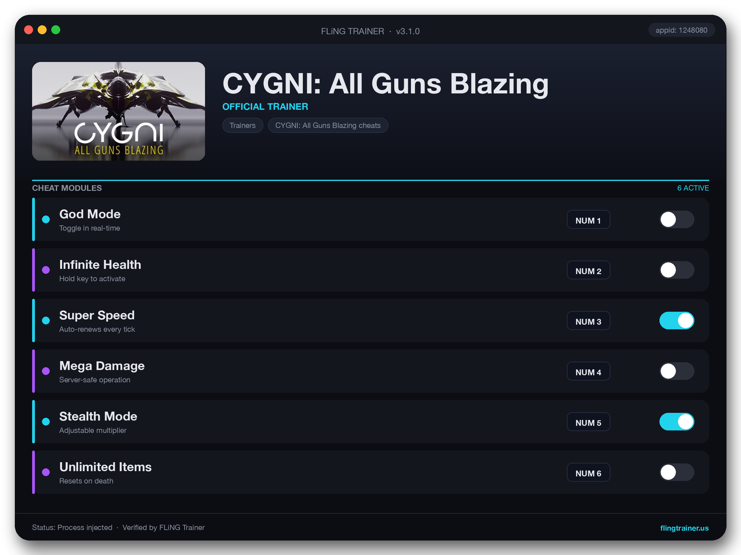 CYGNI: All Guns Blazing Trainer interface