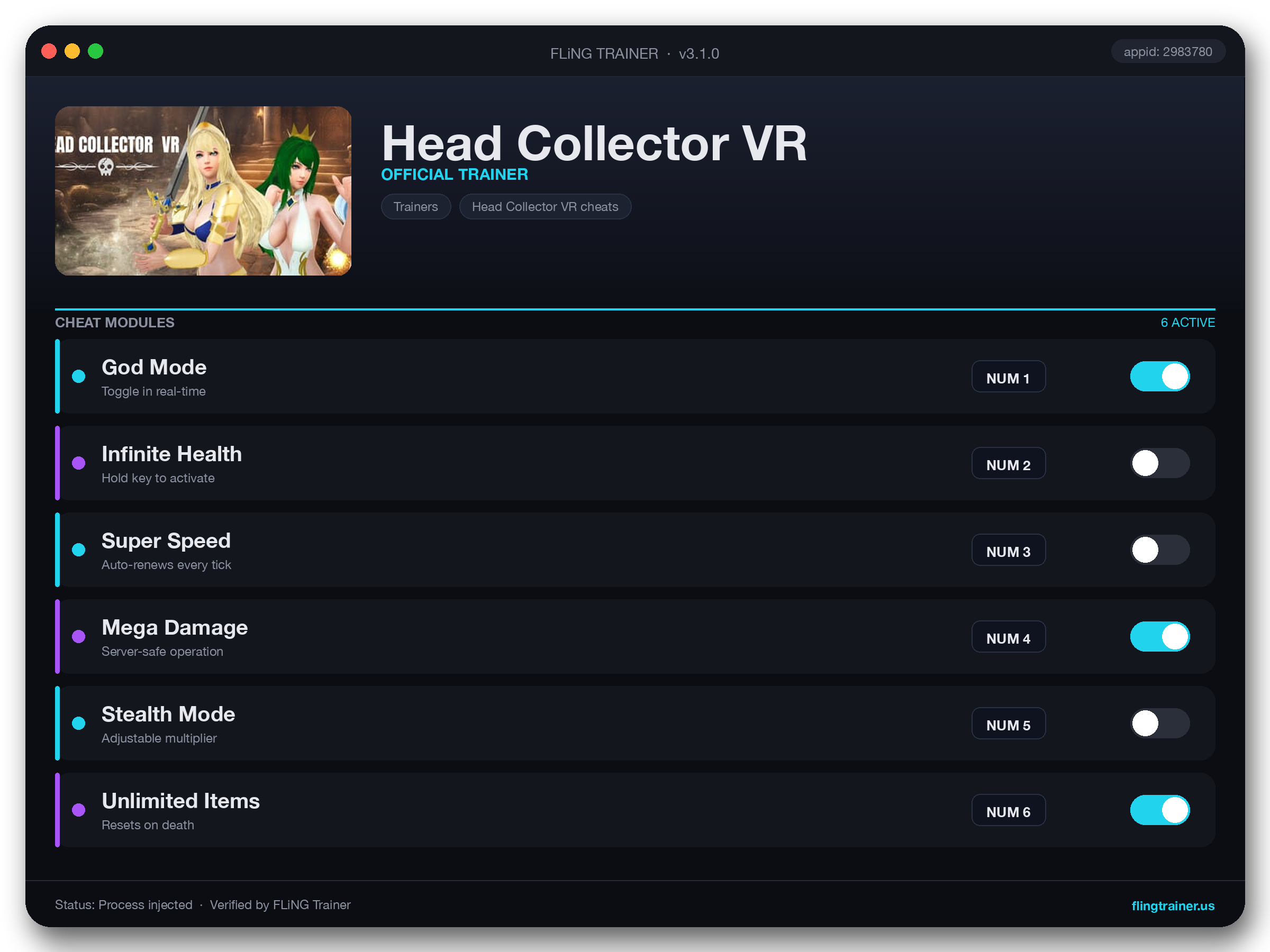 Head Collector VR Trainer interface