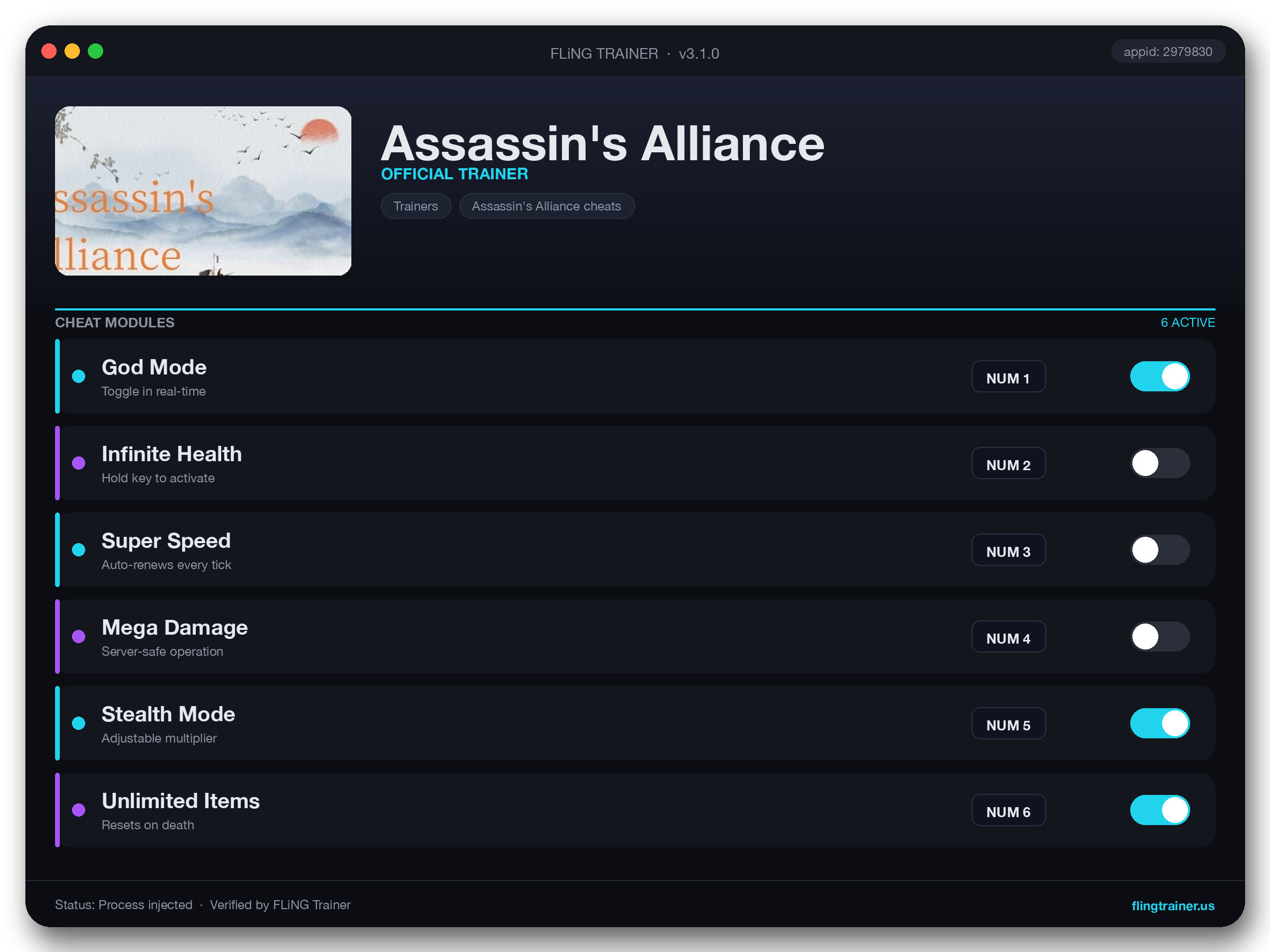 Assassin's Alliance Trainer interface