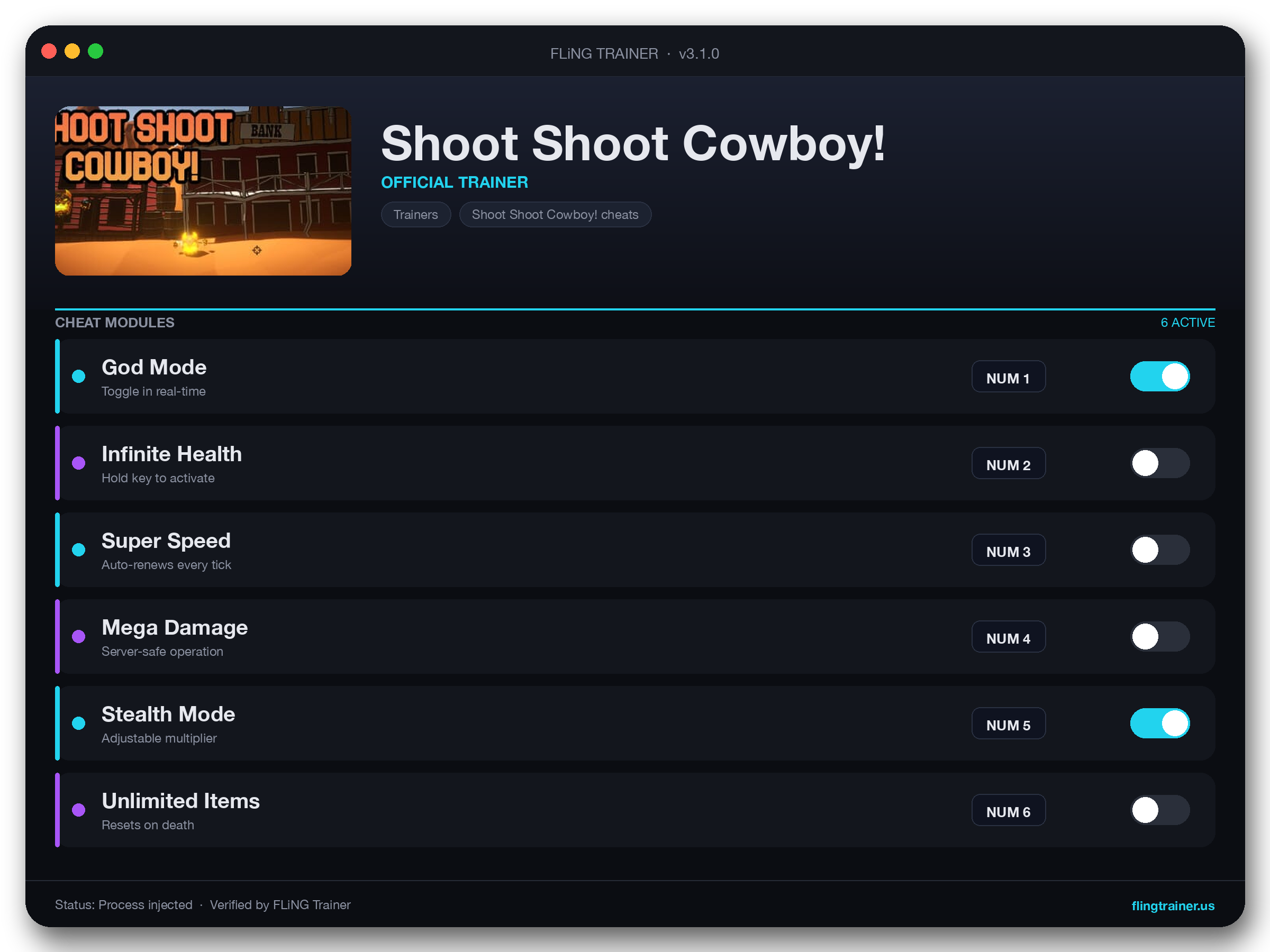 Shoot Shoot Cowboy! Trainer interface