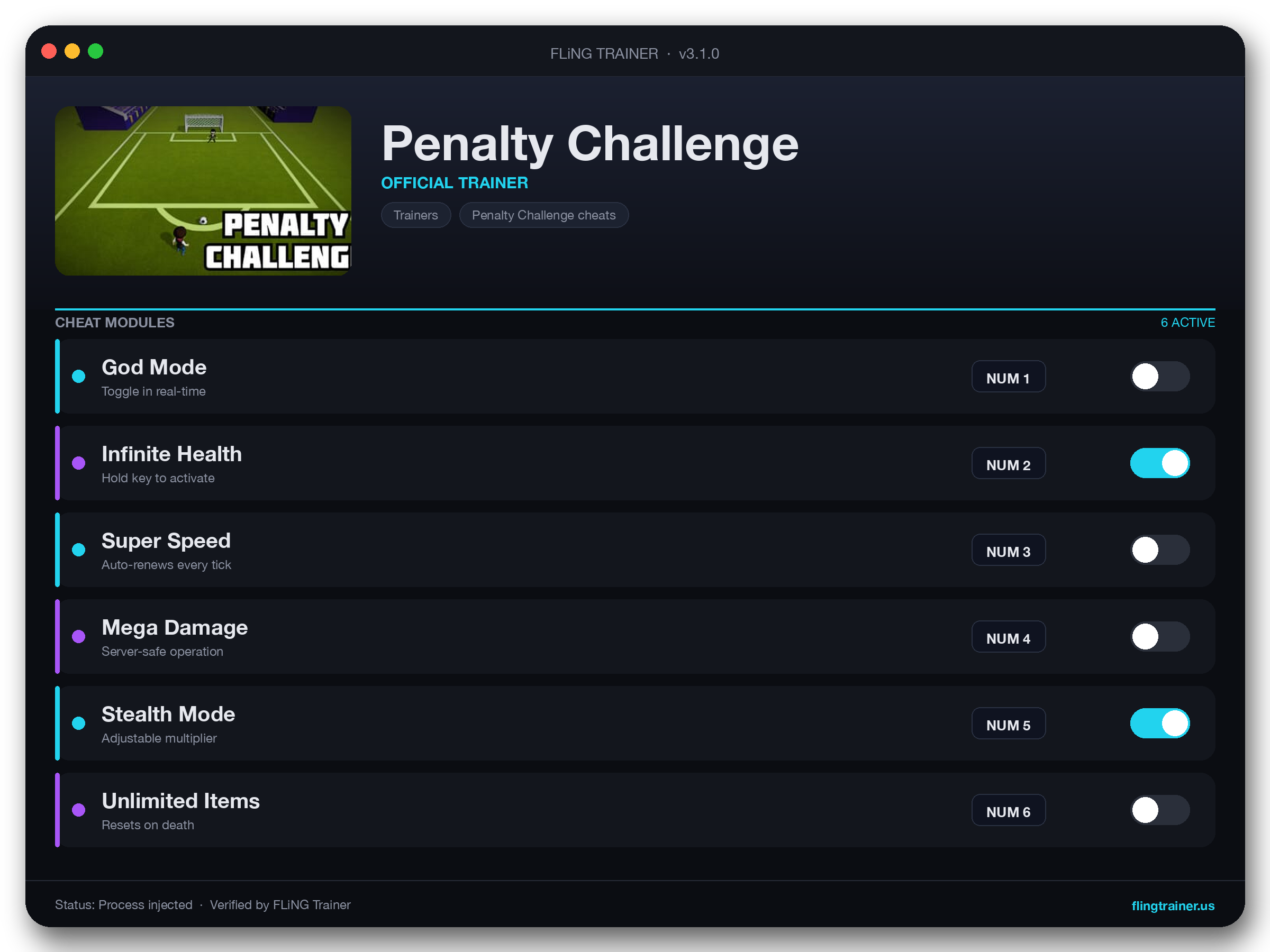 Penalty Challenge Trainer interface
