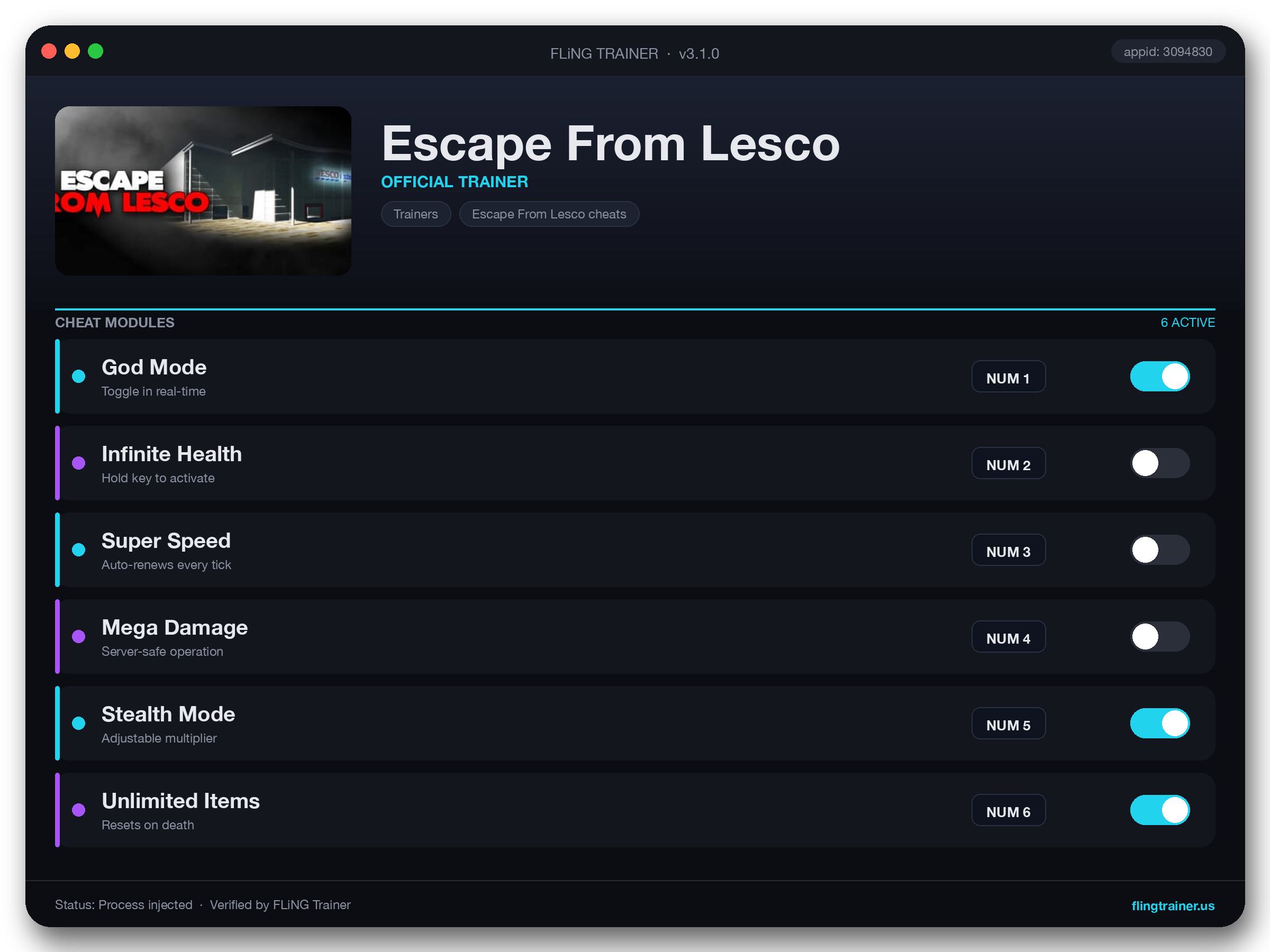 Escape From Lesco Trainer interface