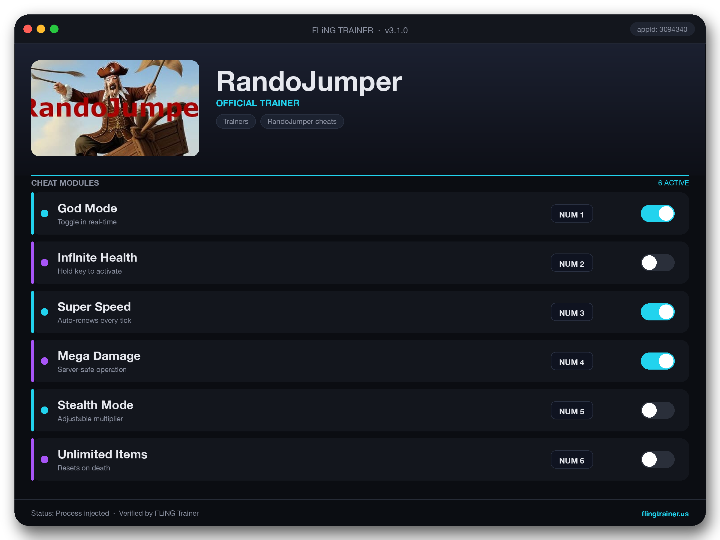 RandoJumper Trainer interface