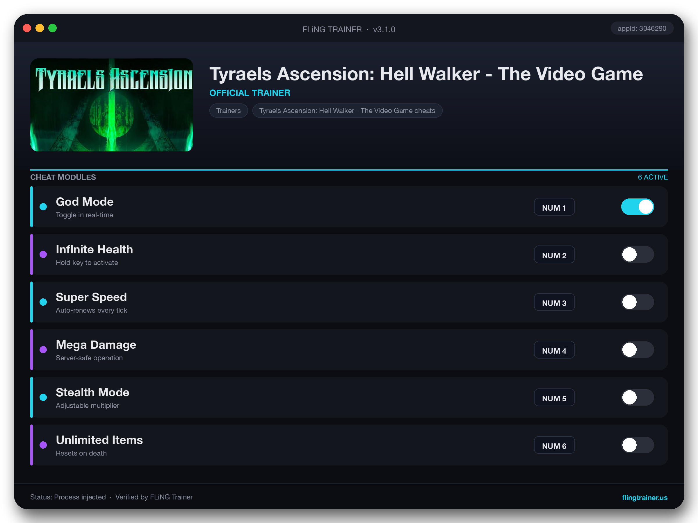 Tyraels Ascension: Hell Walker - The Video Game Trainer interface