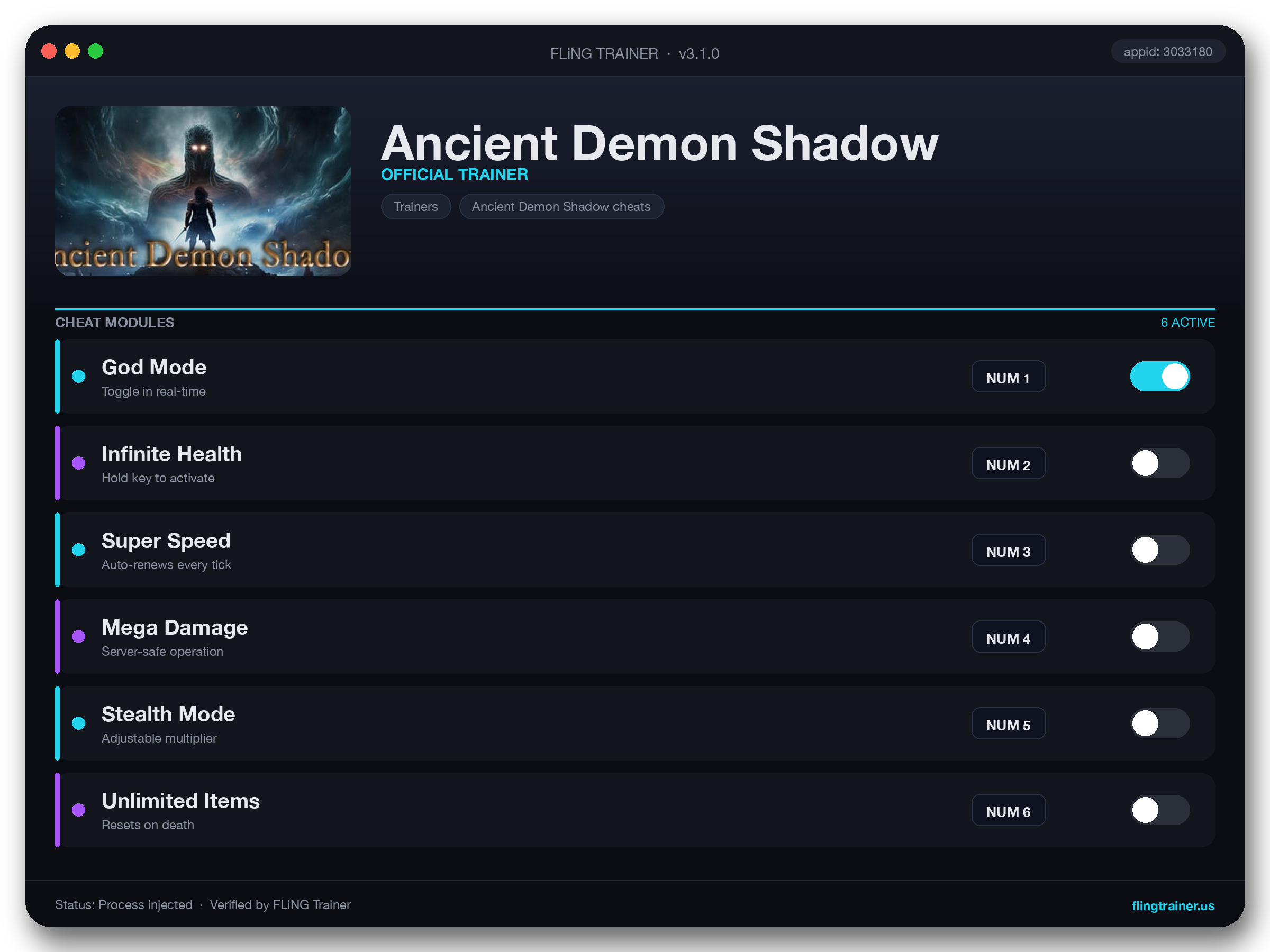 Ancient Demon Shadow Trainer interface