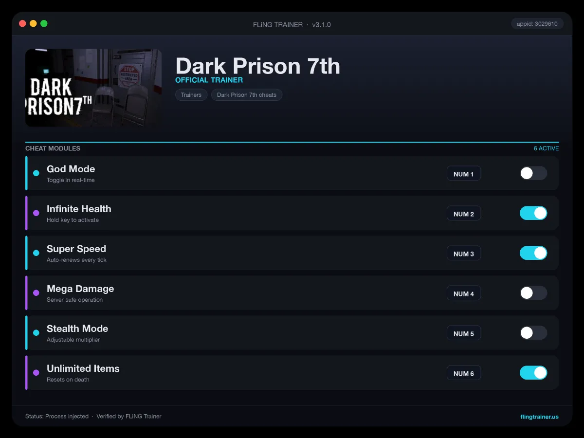 Dark Prison 7th Trainer interface