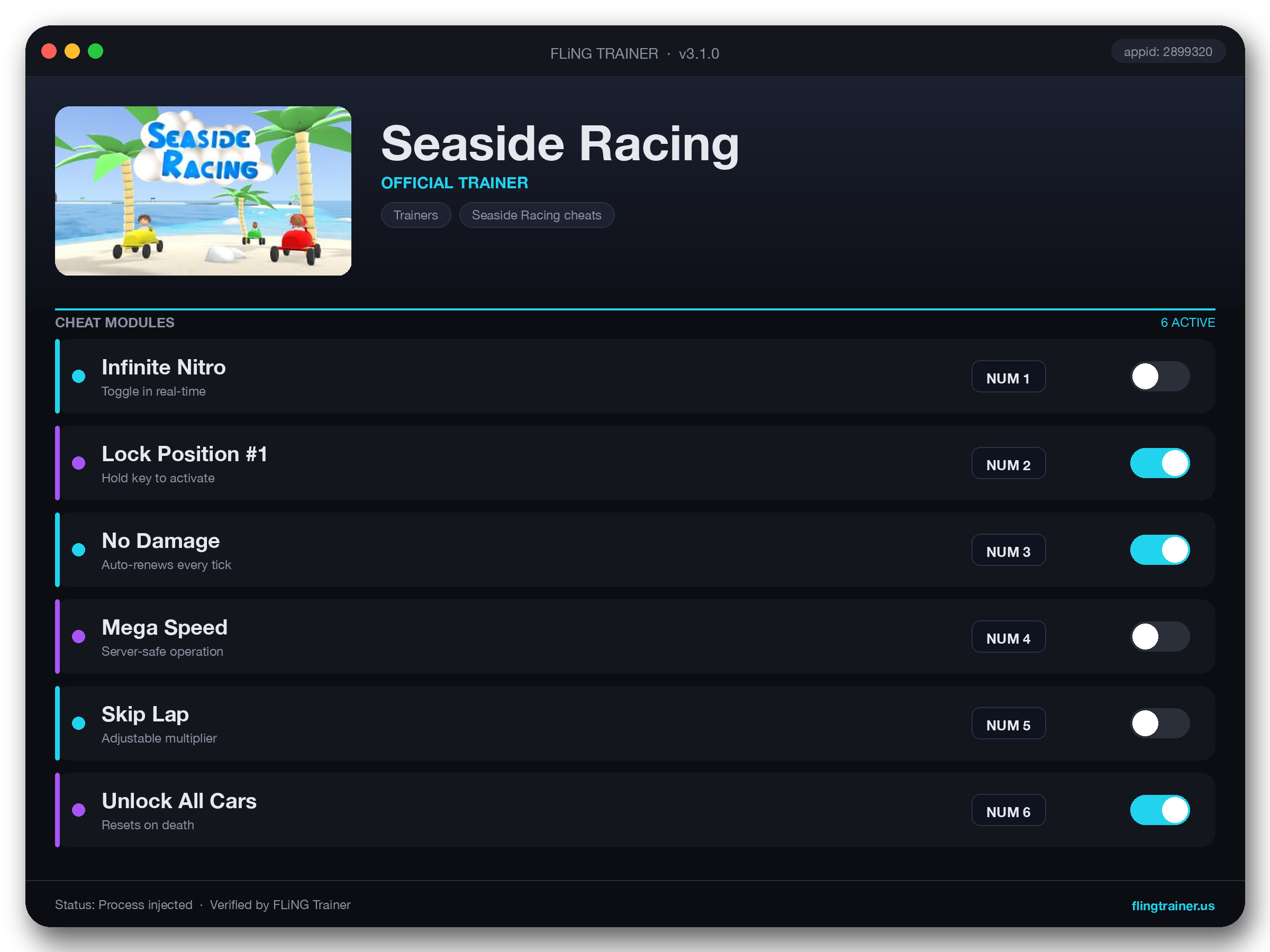 Seaside Racing Trainer interface
