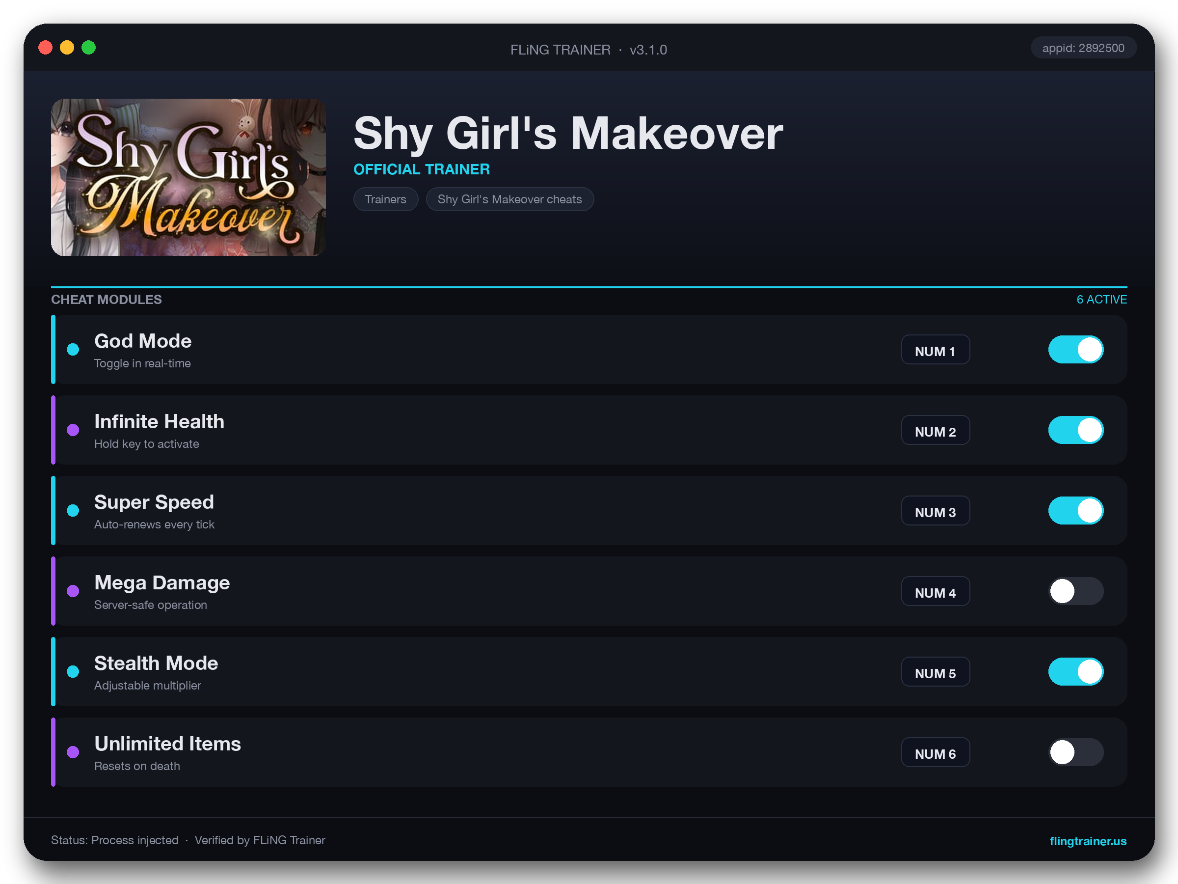 Shy Girl's Makeover Trainer interface