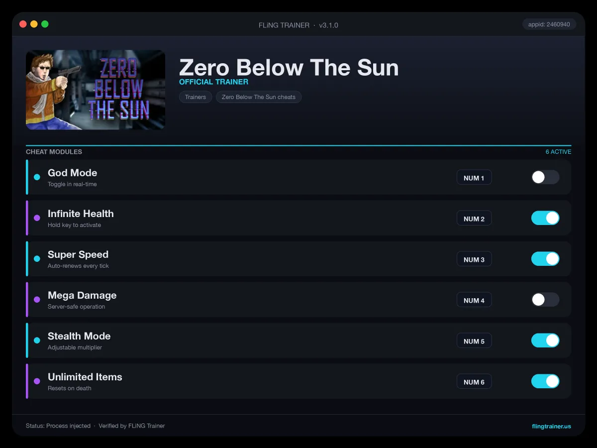 Zero Below The Sun Trainer interface