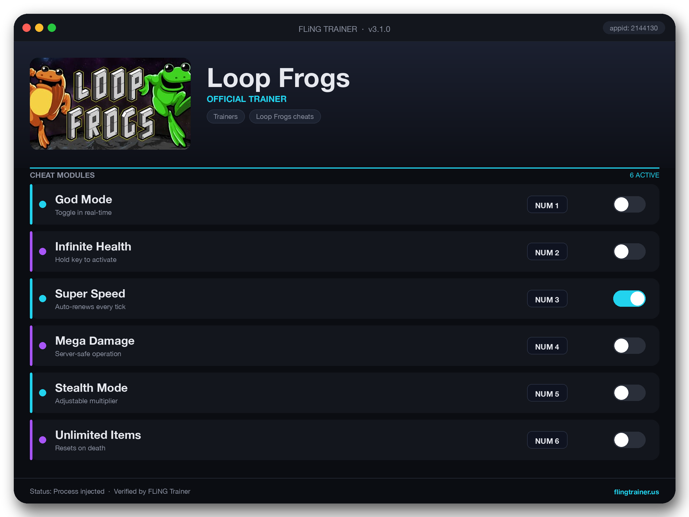 Loop Frogs Trainer interface