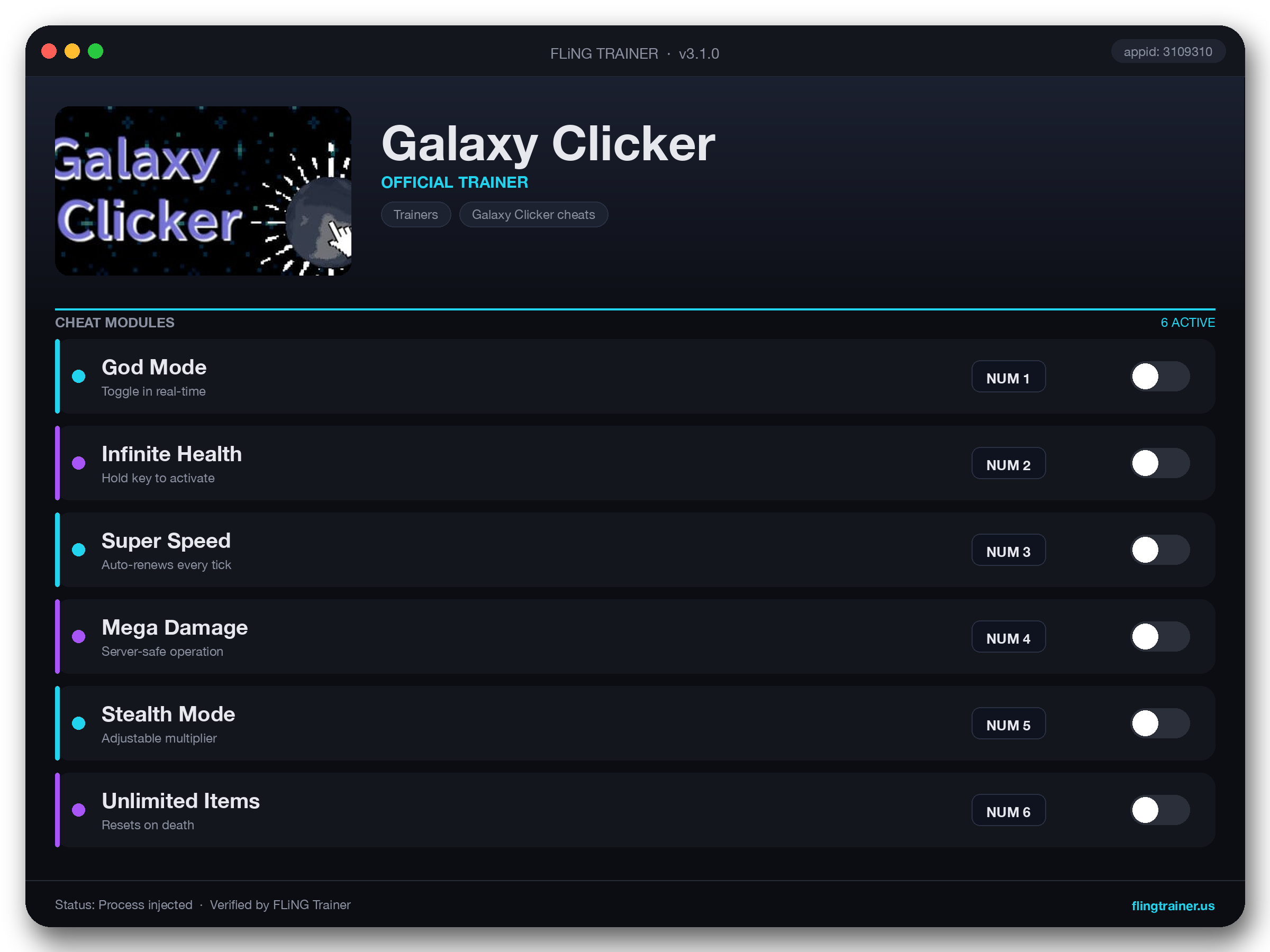 Galaxy Clicker Trainer interface