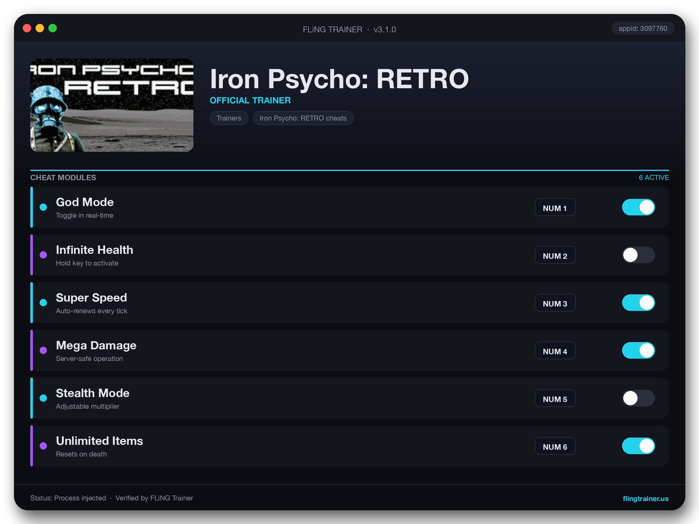 Iron Psycho: RETRO Trainer interface