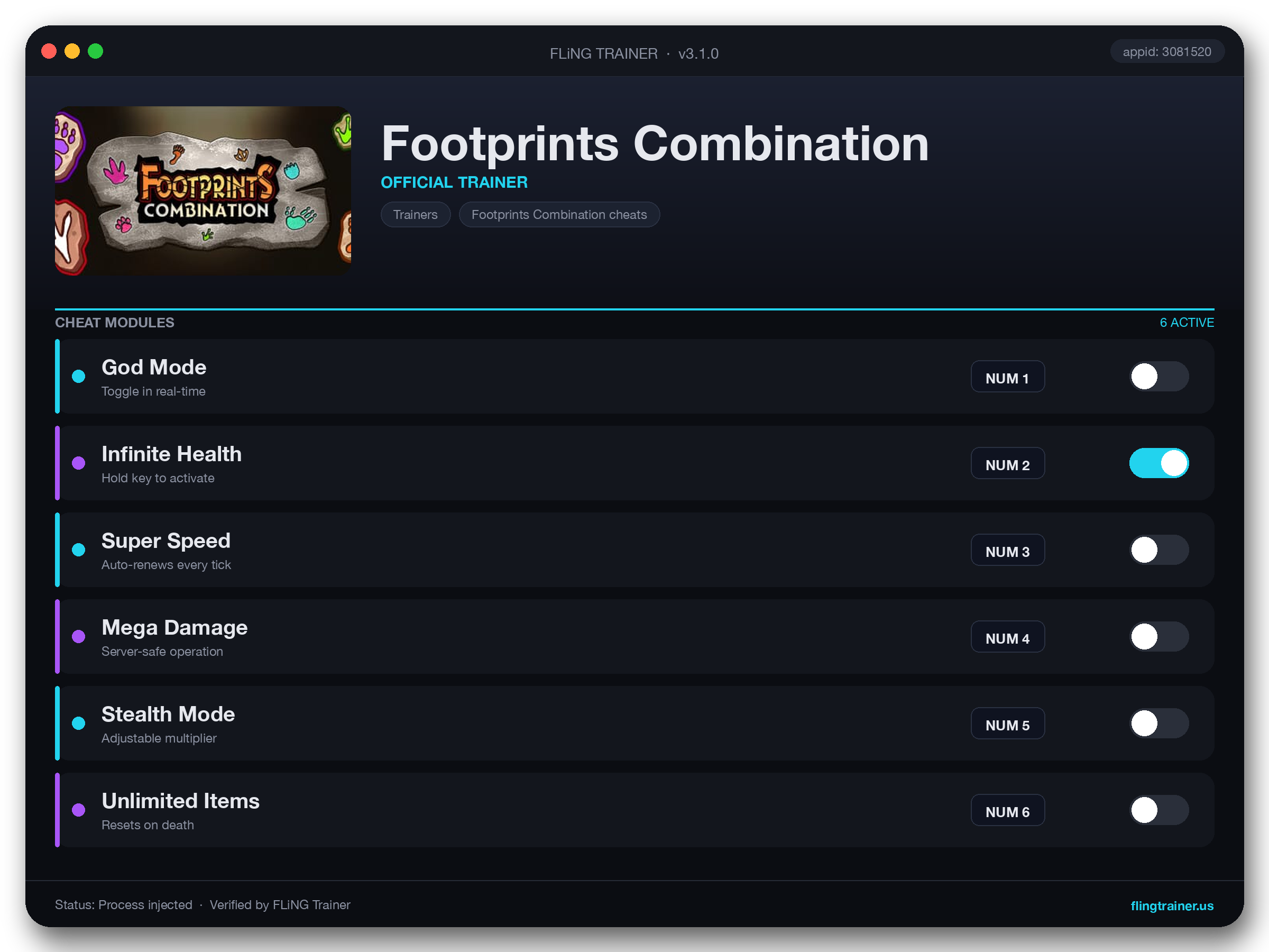 Footprints Combination Trainer interface