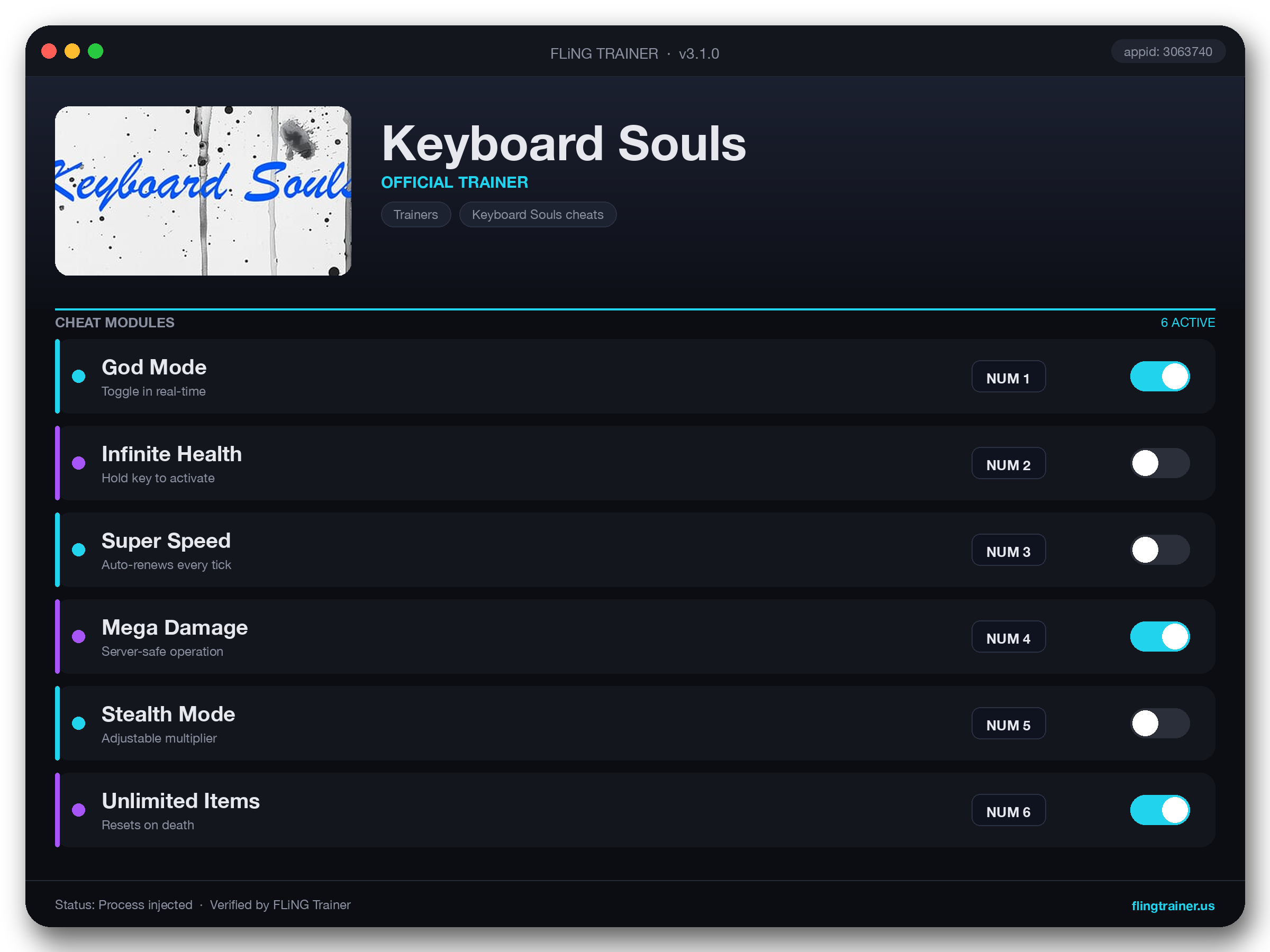 Keyboard Souls Trainer interface