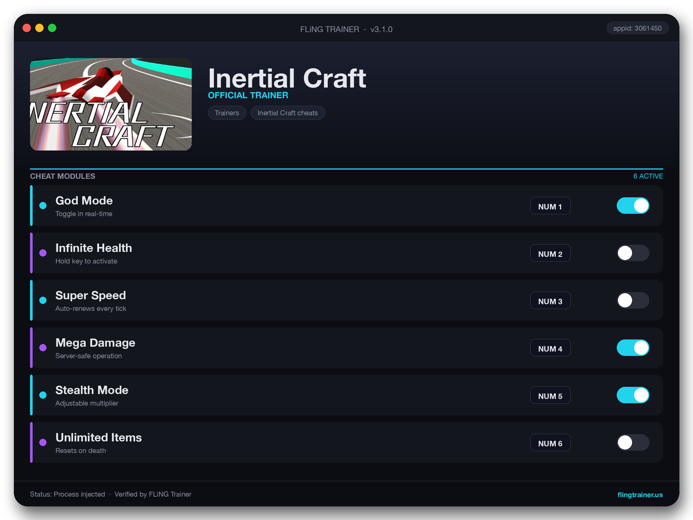 Inertial Craft Trainer interface