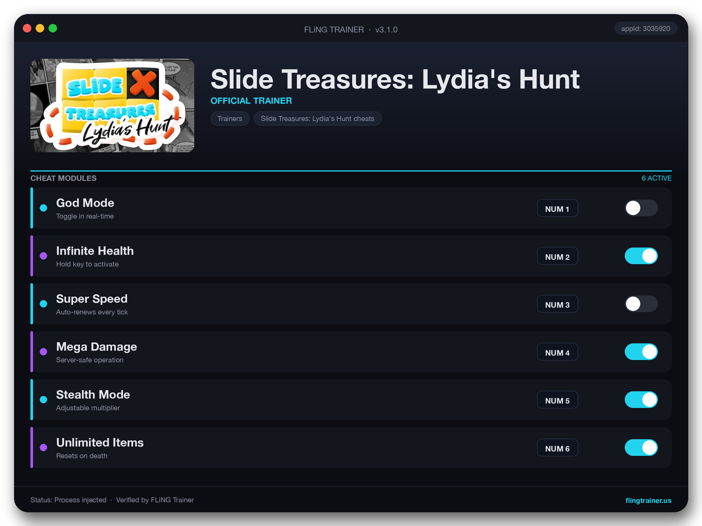 Slide Treasures: Lydia's Hunt Trainer interface