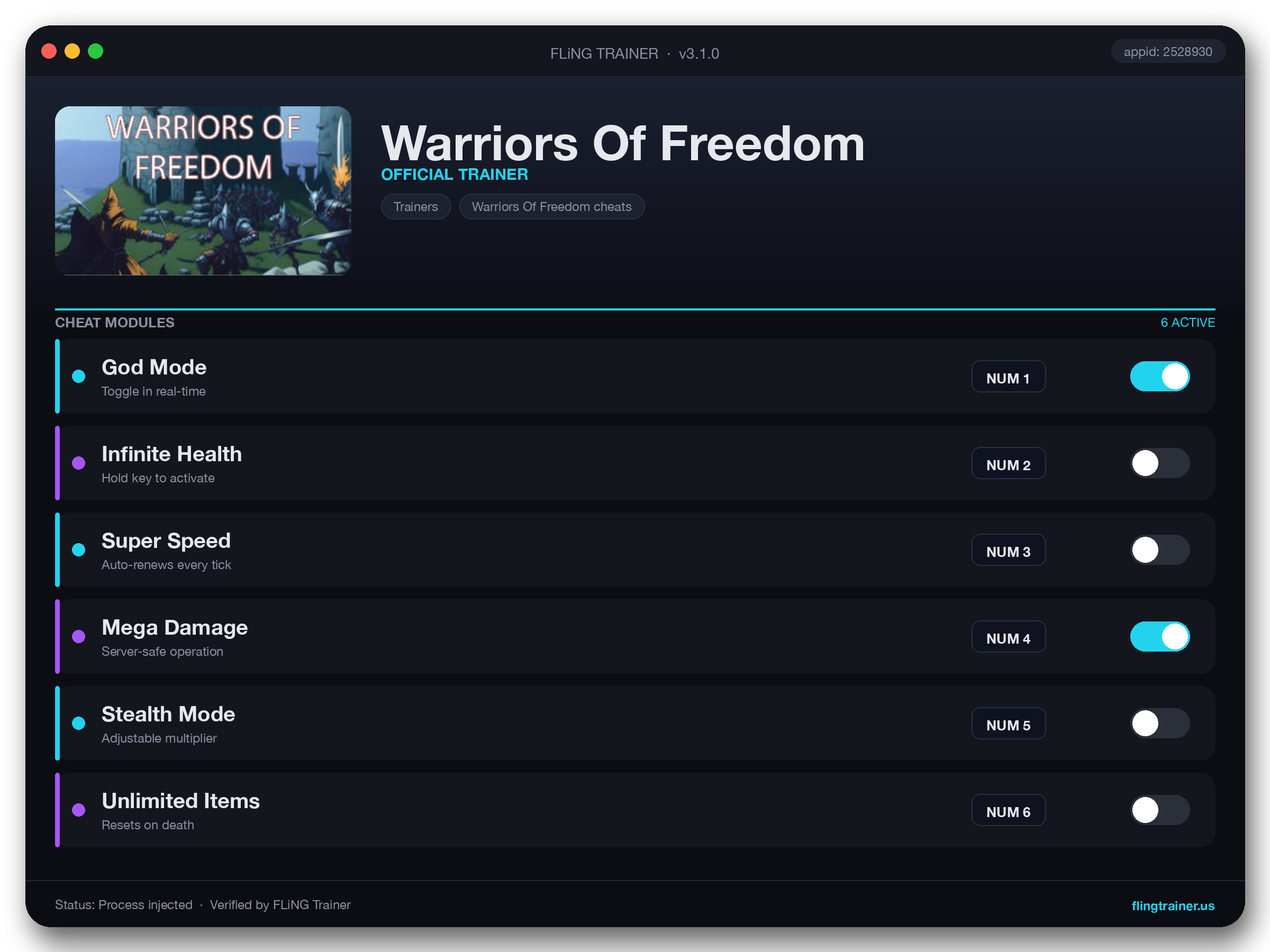 Warriors Of Freedom Trainer interface
