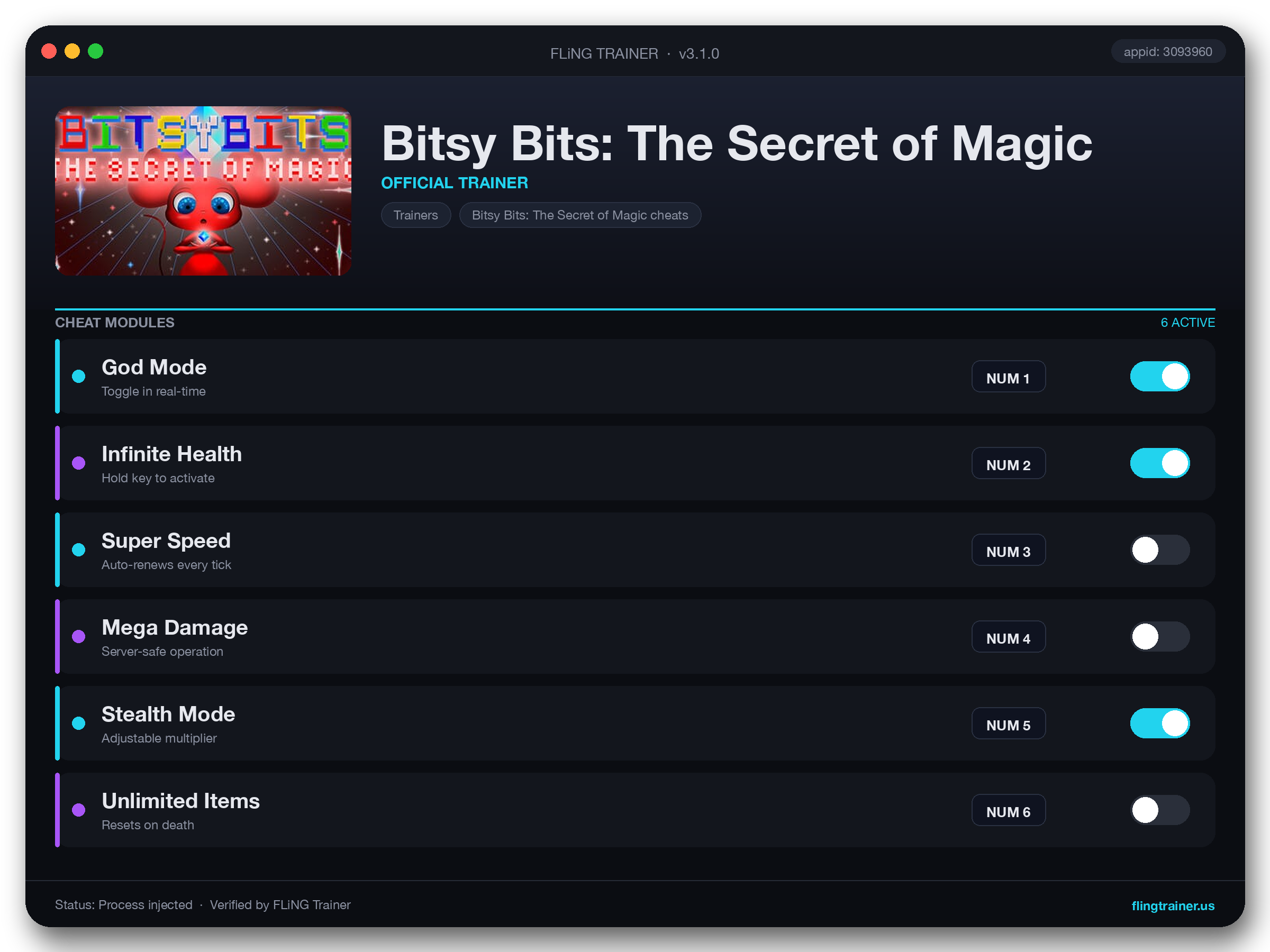 Bitsy Bits: The Secret of Magic Trainer interface