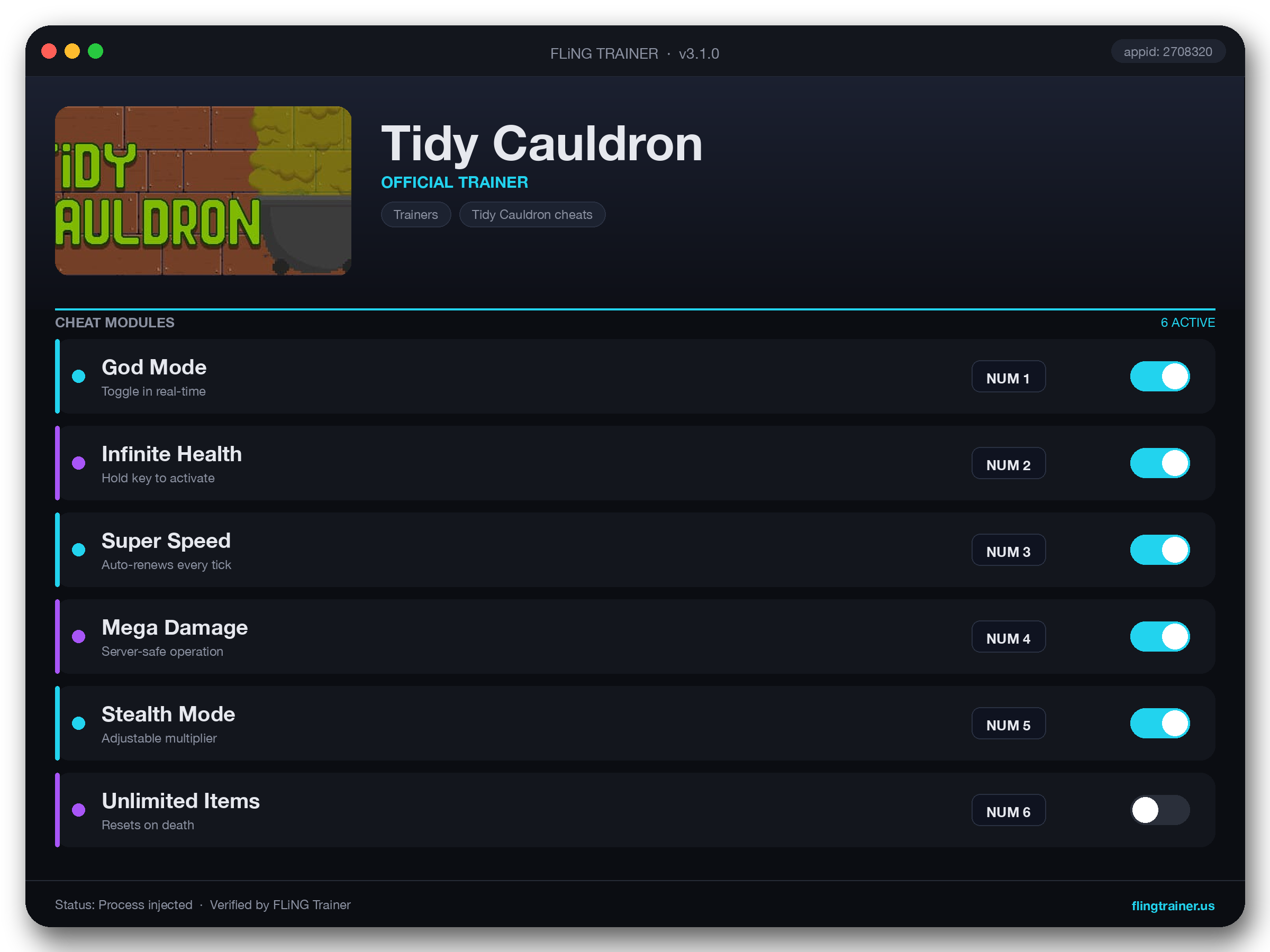 Tidy Cauldron Trainer interface