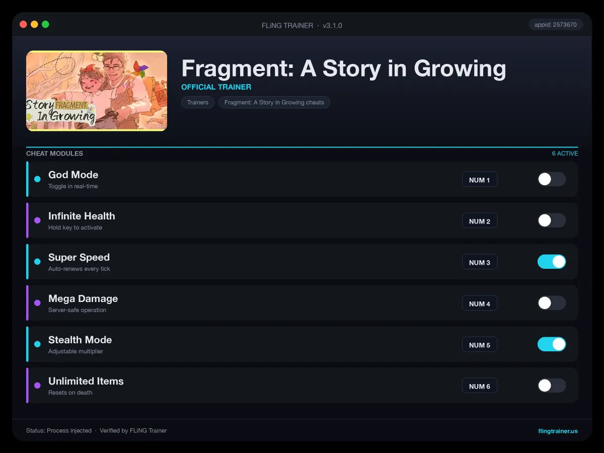 Fragment: A Story in Growing Trainer interface