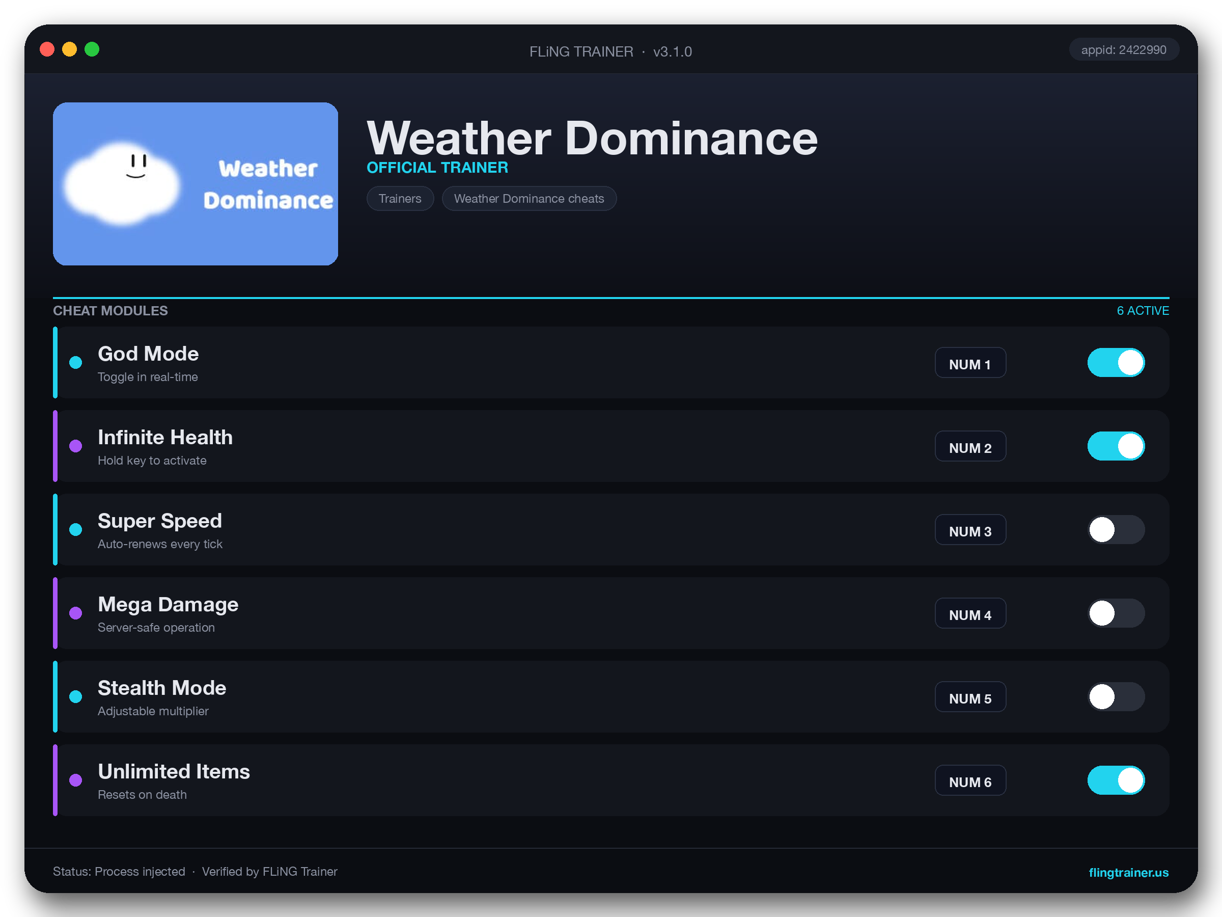Weather Dominance Trainer interface