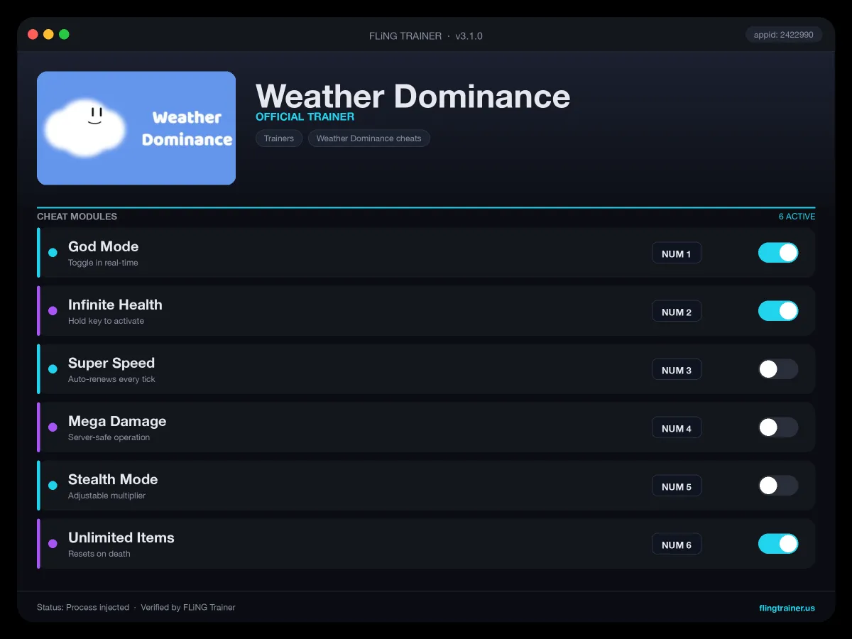 Weather Dominance Trainer interface