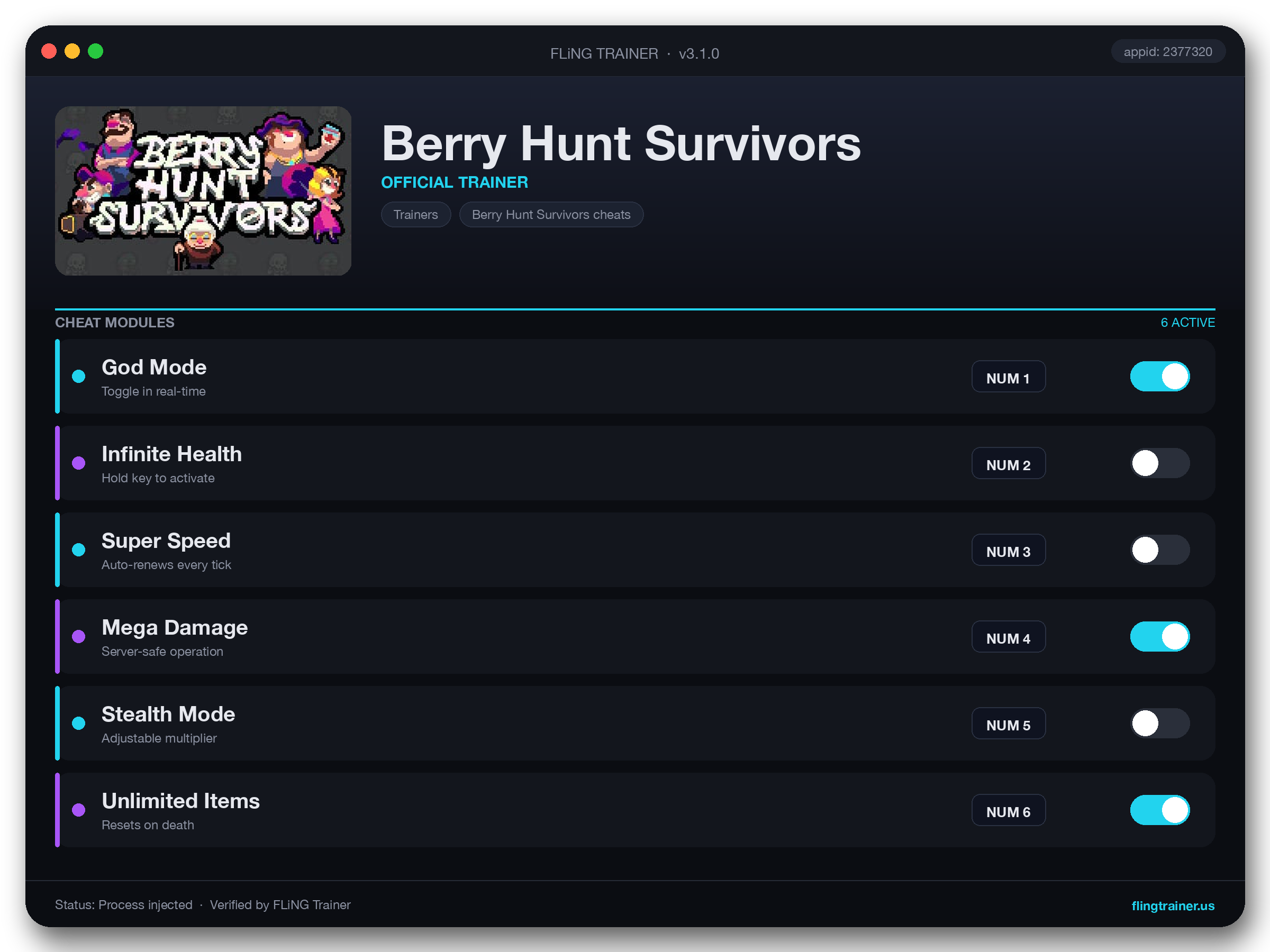 Berry Hunt Survivors Trainer interface