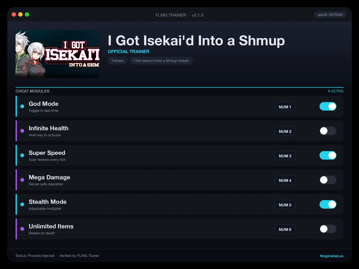 I Got Isekai'd Into a Shmup Trainer interface
