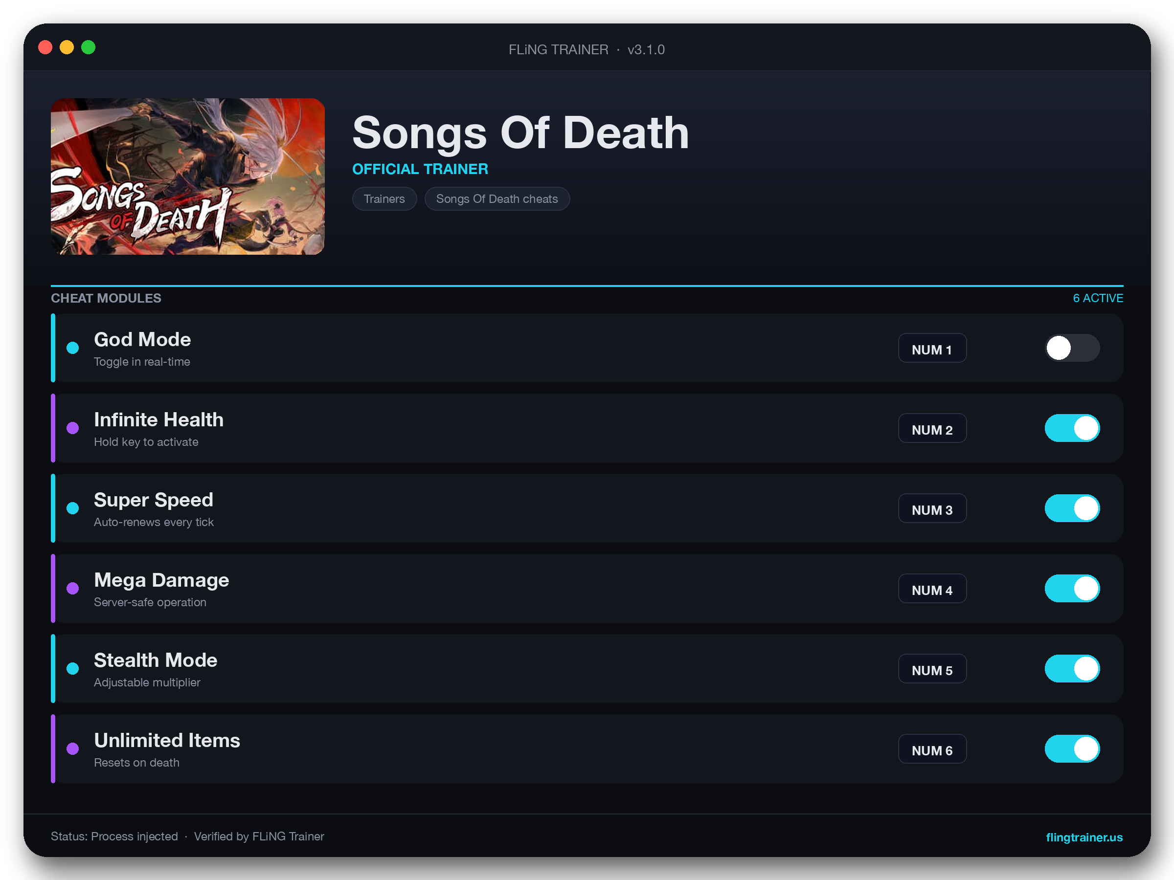 Songs Of Death Trainer interface