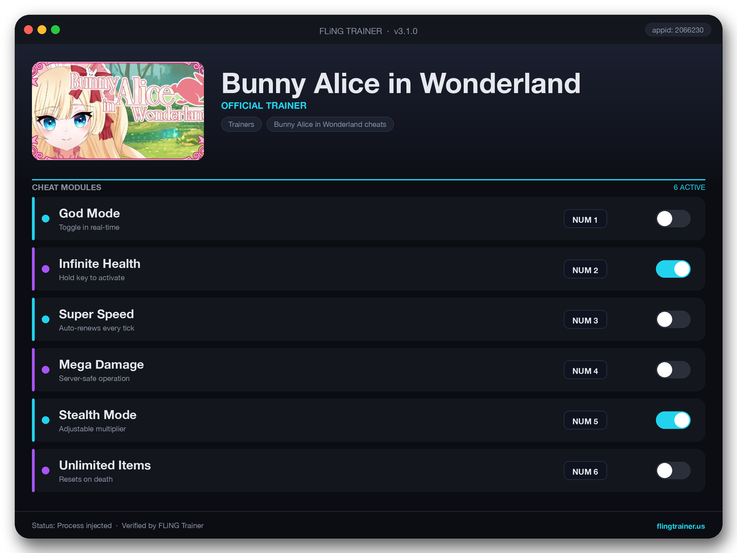 Bunny Alice in Wonderland Trainer interface