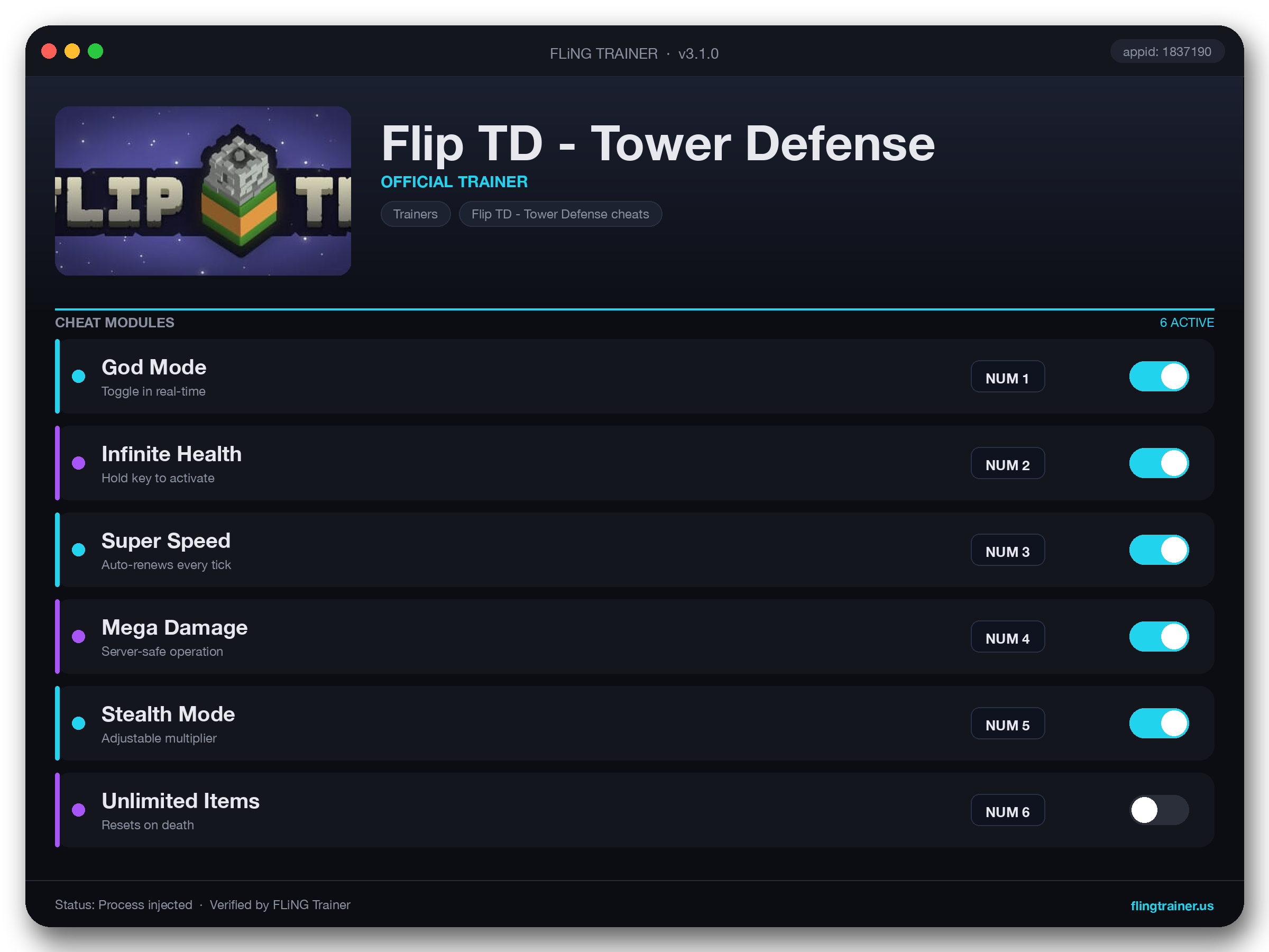 Flip TD - Tower Defense Trainer interface