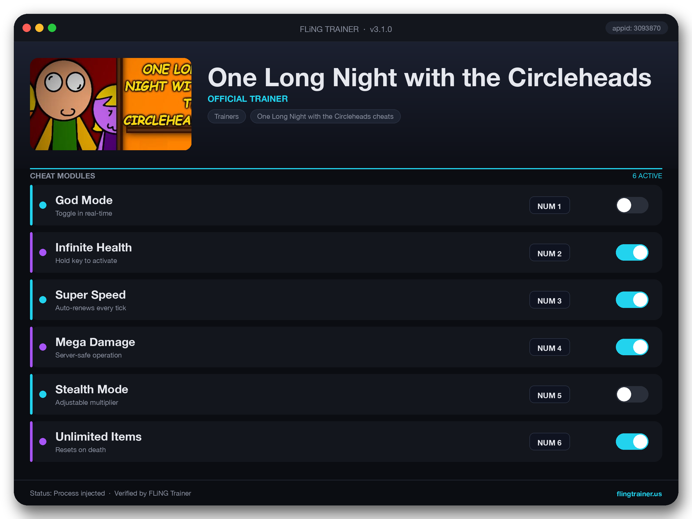 One Long Night with the Circleheads Trainer interface