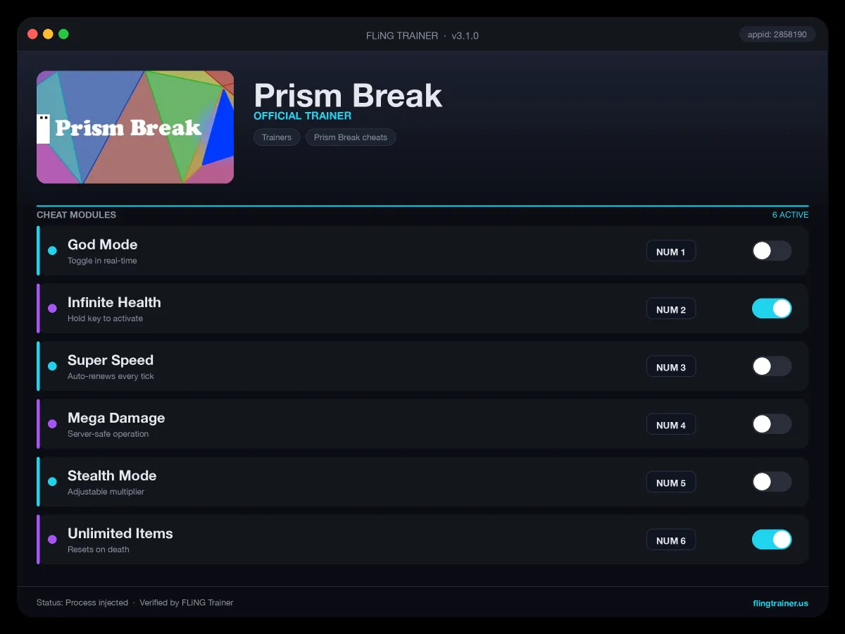 Prism Break Trainer interface