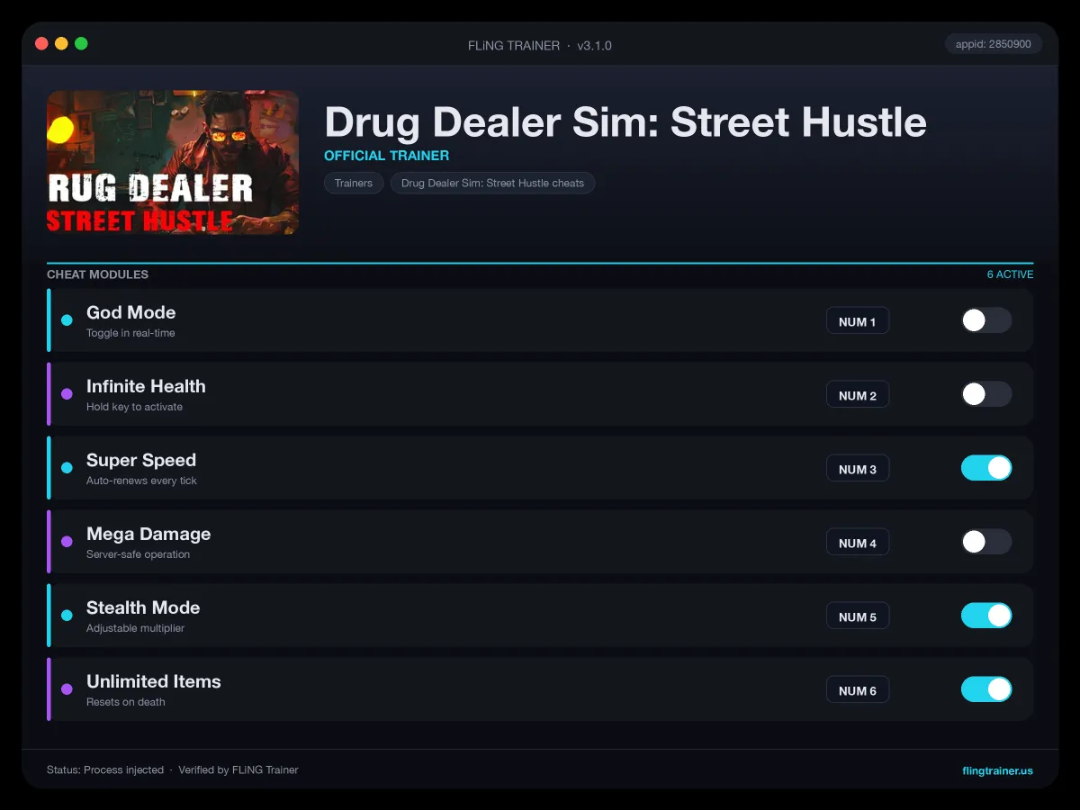Drug Dealer Sim: Street Hustle Trainer interface