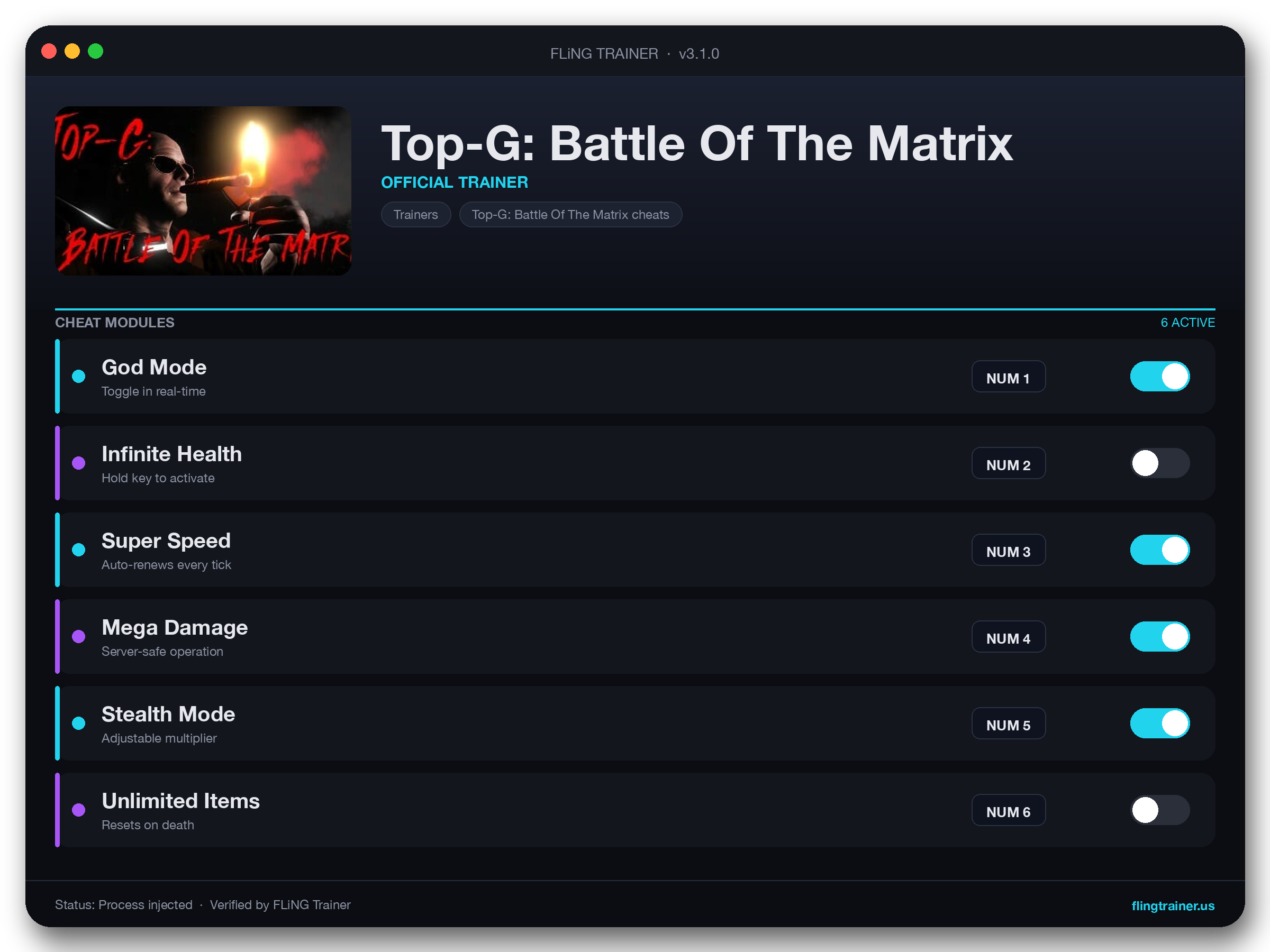 Top-G: Battle Of The Matrix Trainer interface