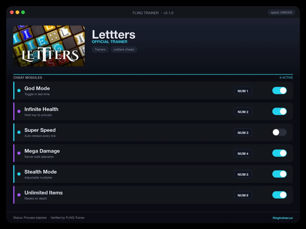 Lettters Trainer interface