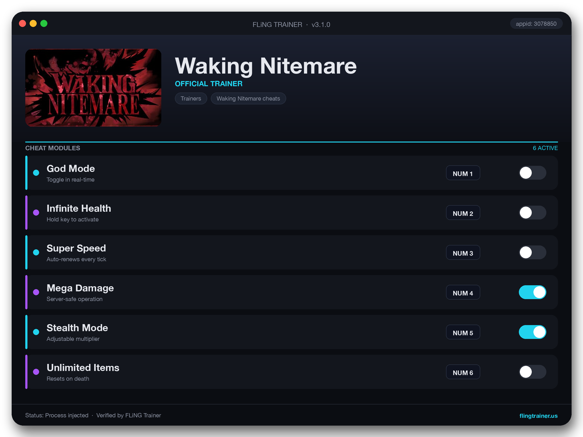 Waking Nitemare Trainer interface