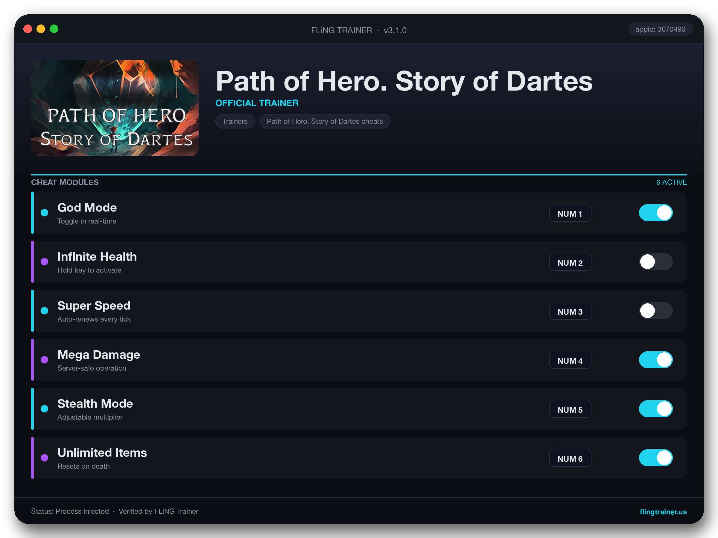 Path of Hero. Story of Dartes Trainer interface
