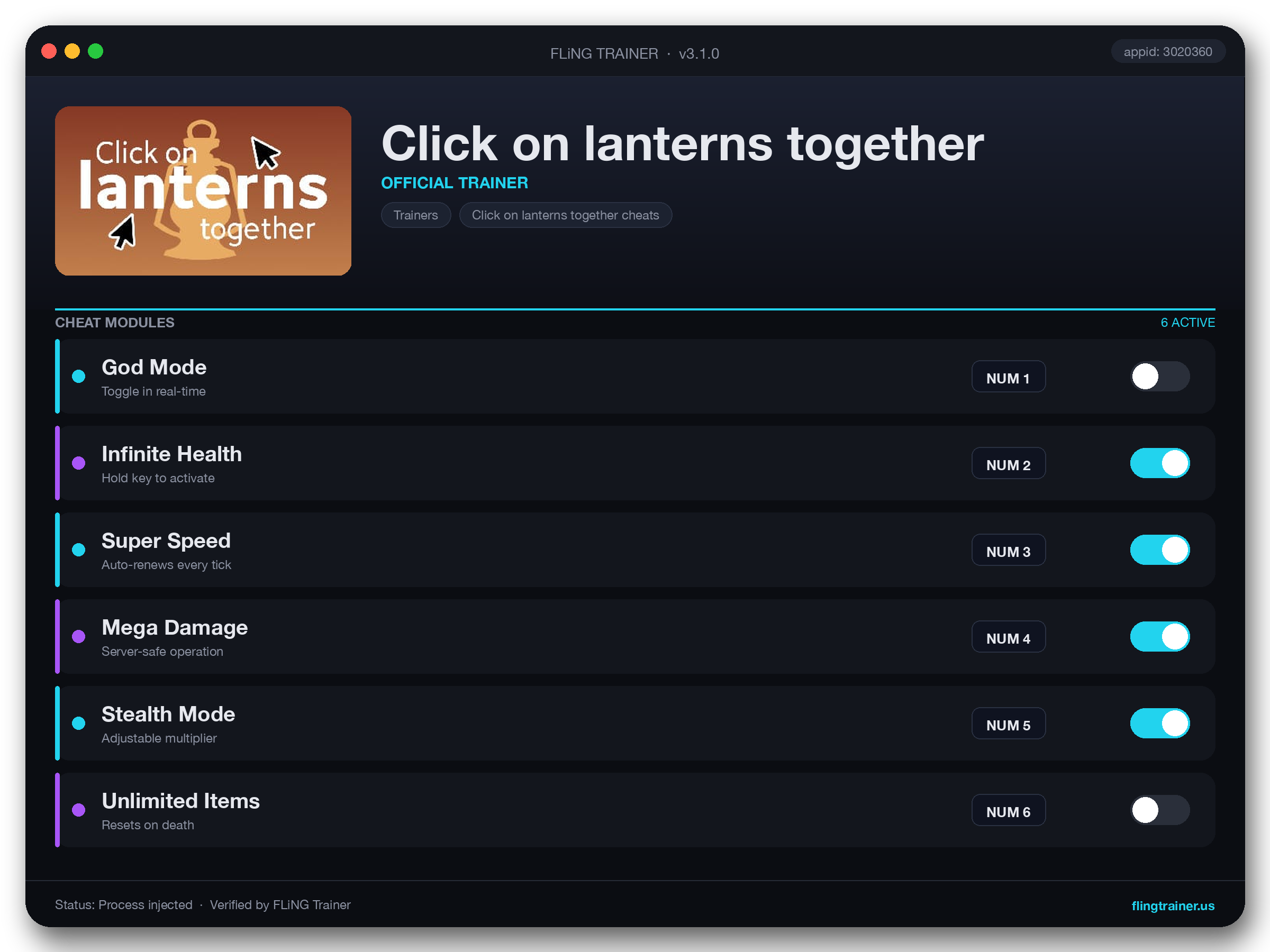 Click on lanterns together Trainer interface