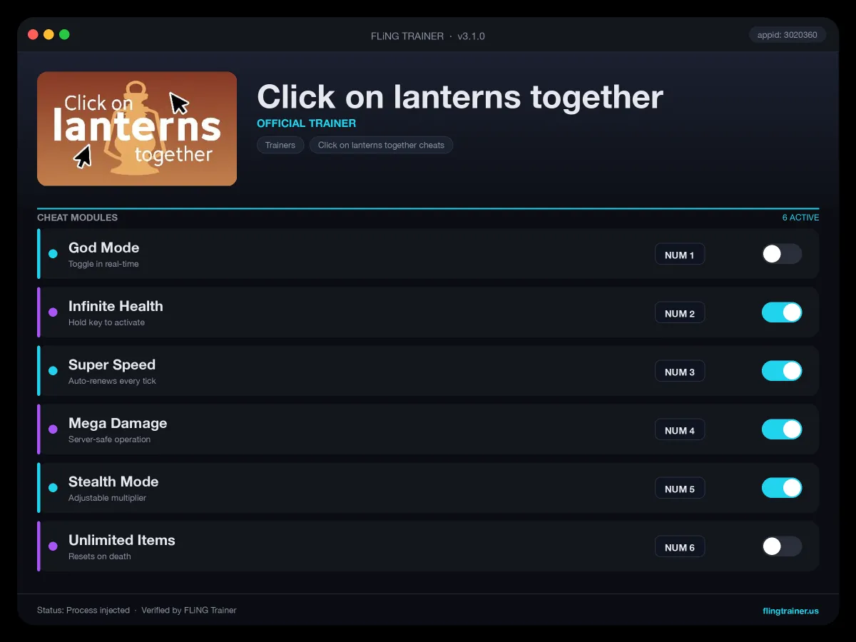 Click on lanterns together Trainer interface
