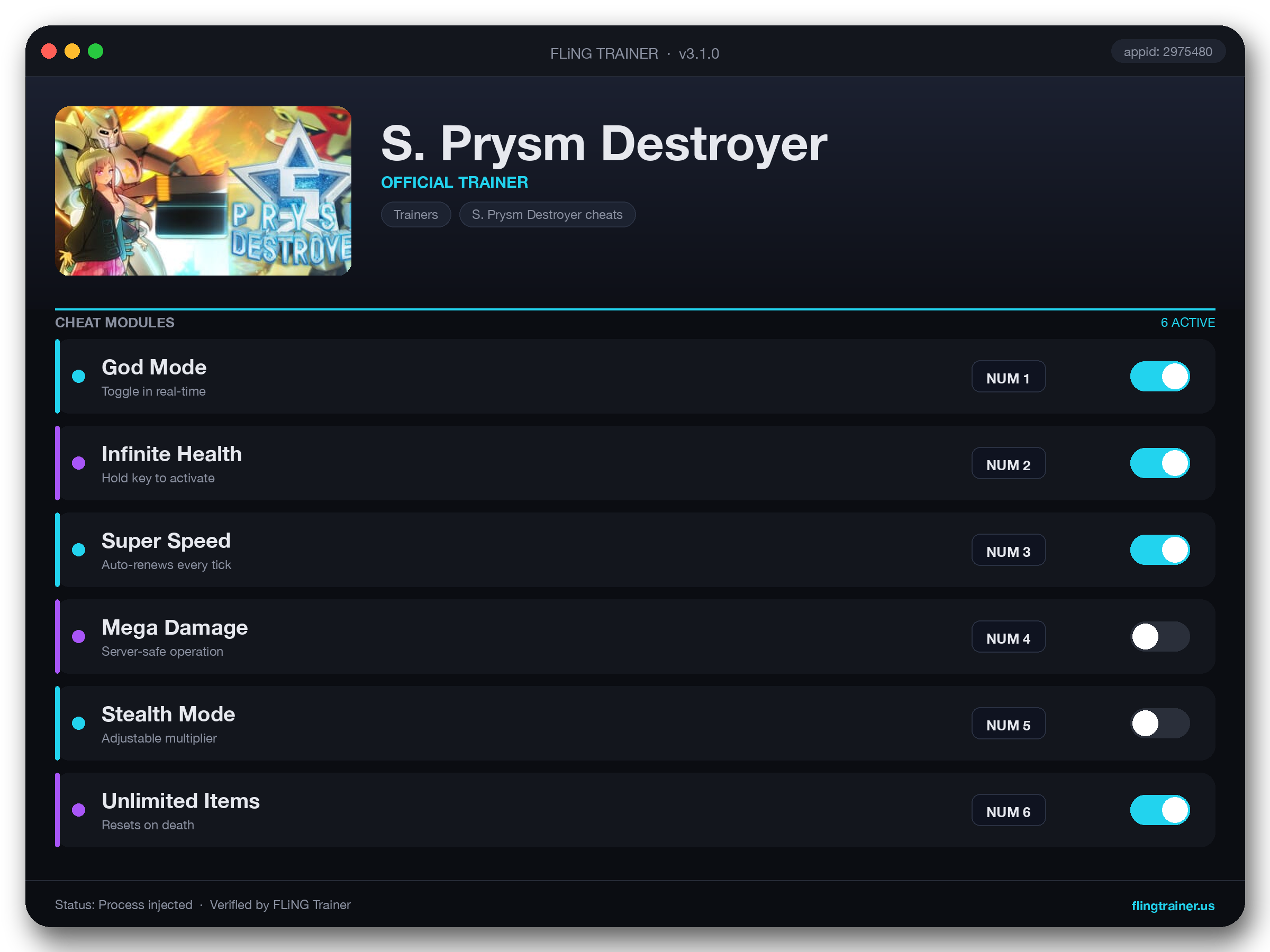 S. Prysm Destroyer Trainer interface