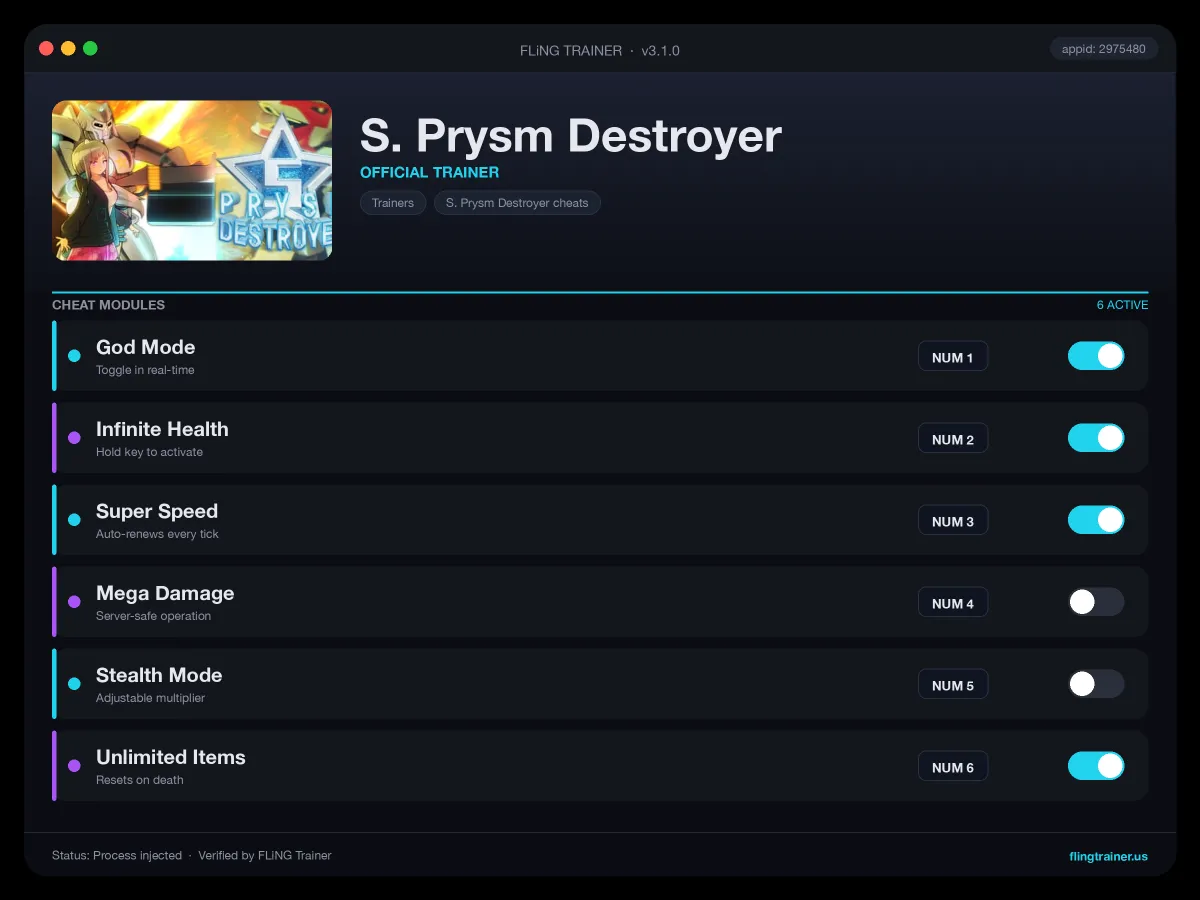 S. Prysm Destroyer Trainer interface
