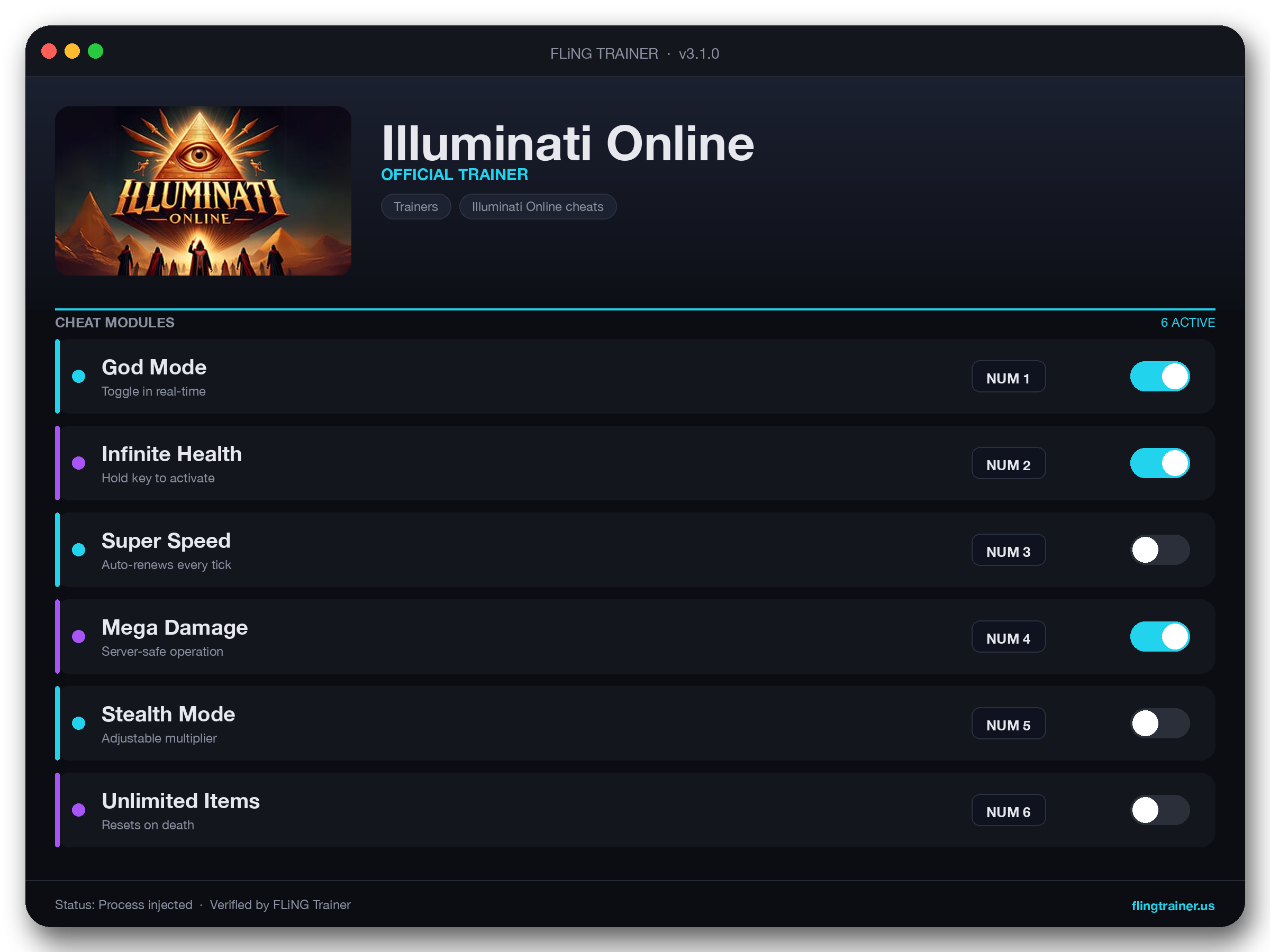 Illuminati Online Trainer interface