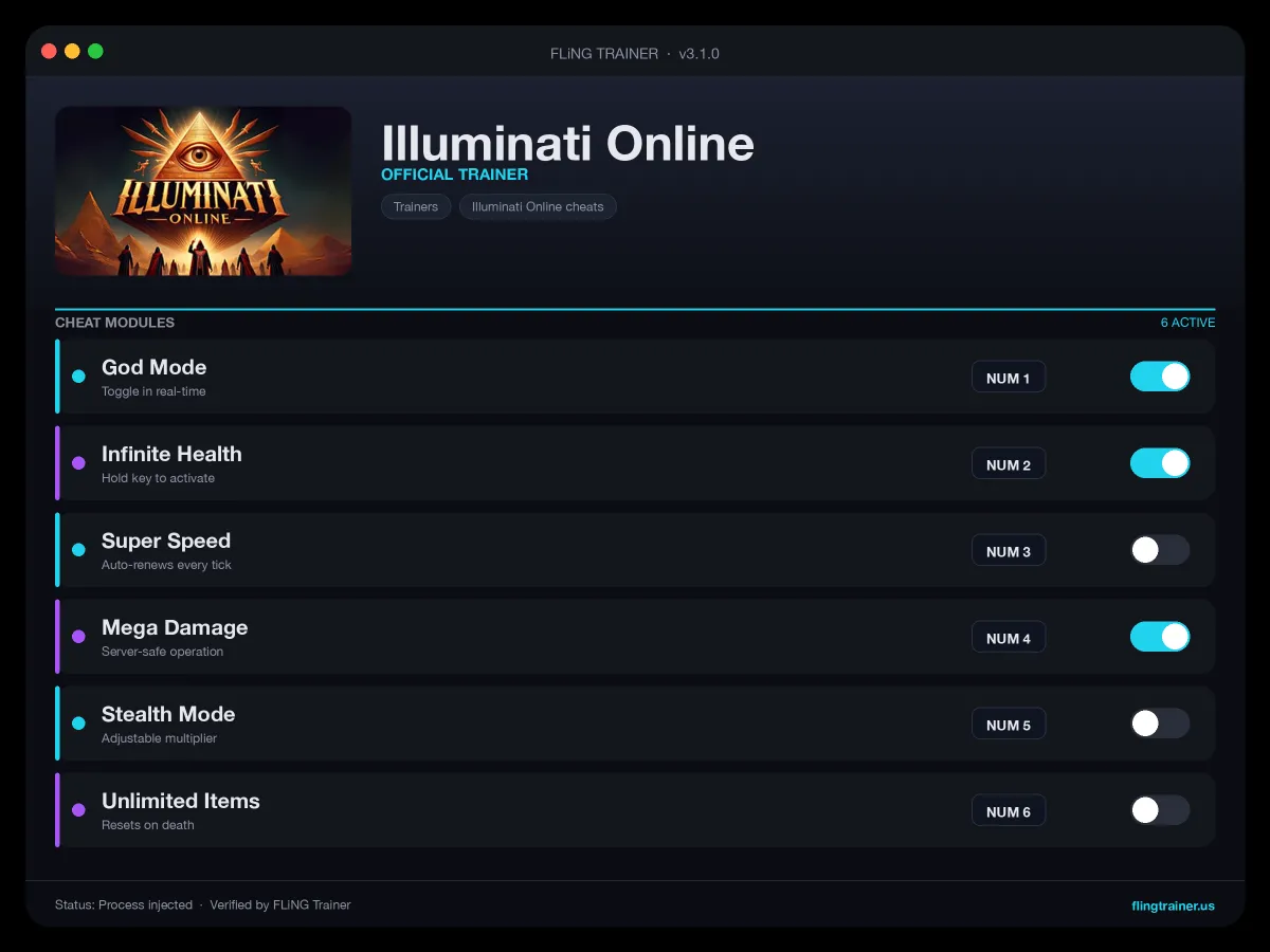 Illuminati Online Trainer interface