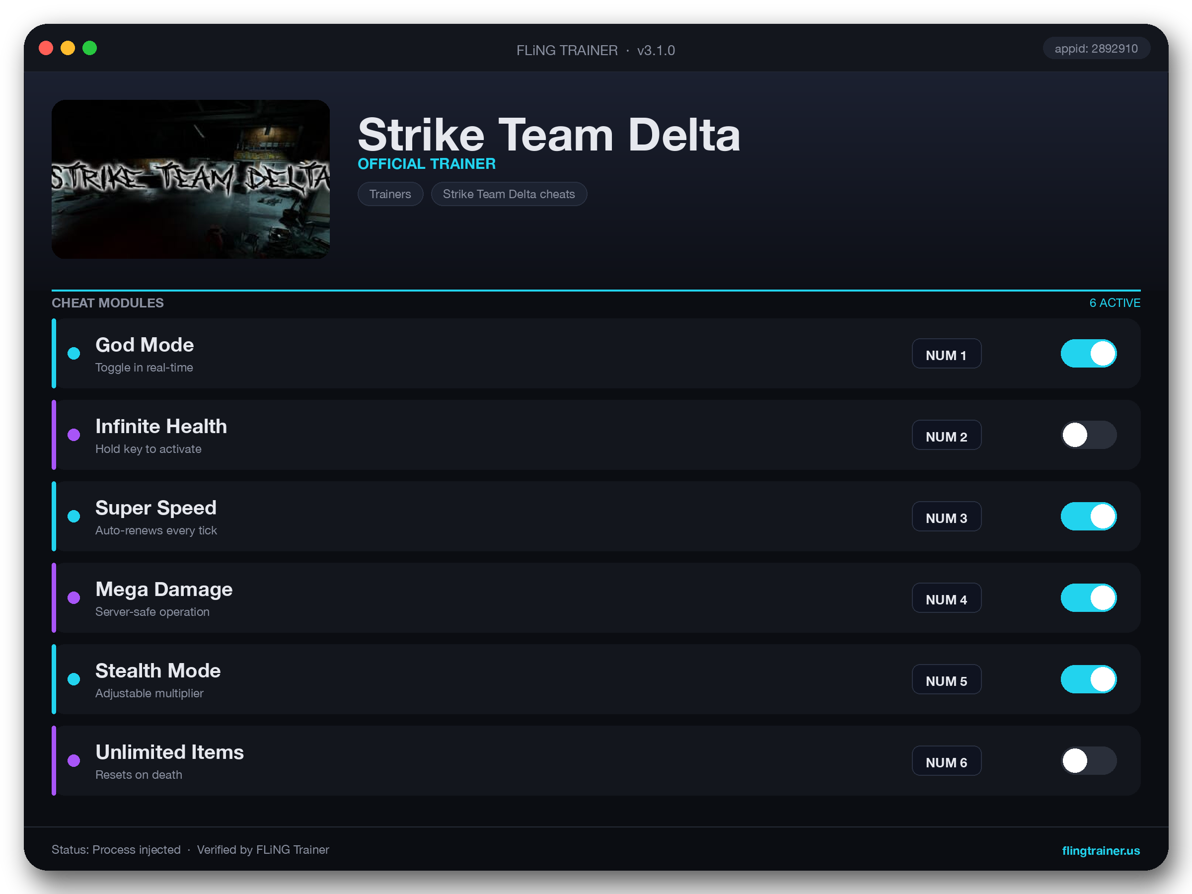 Strike Team Delta Trainer interface