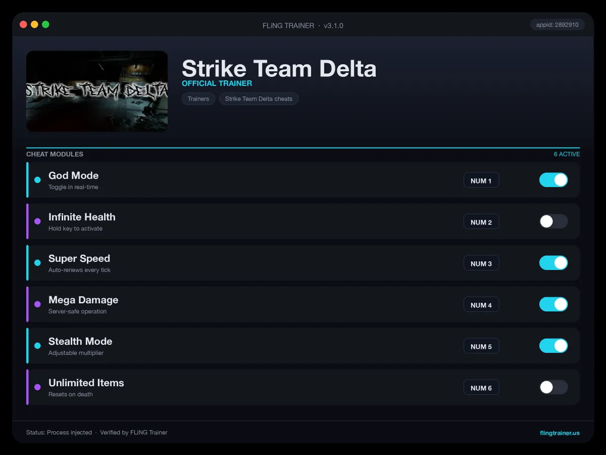 Strike Team Delta Trainer interface