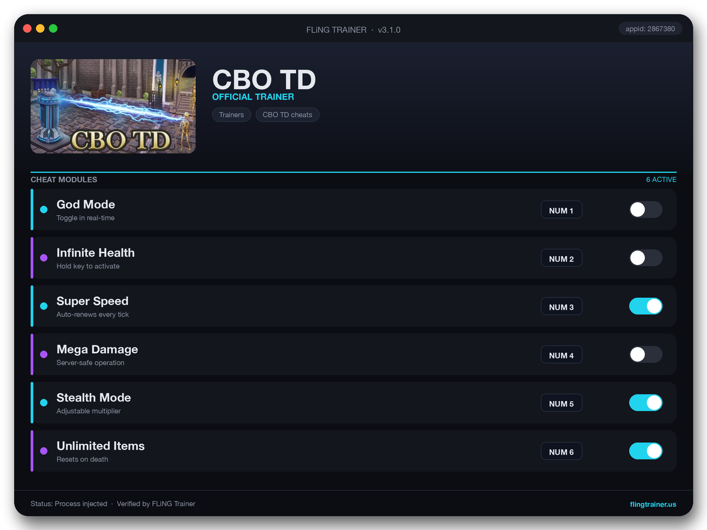 CBO TD Trainer interface
