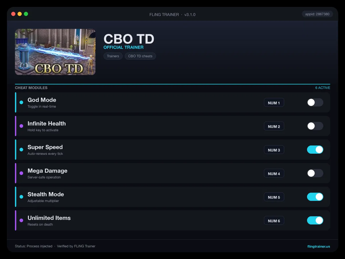 CBO TD Trainer interface