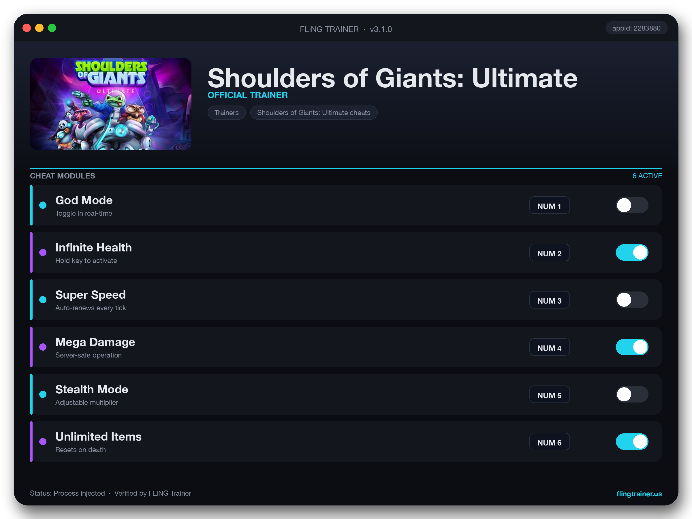 Shoulders of Giants: Ultimate Trainer interface